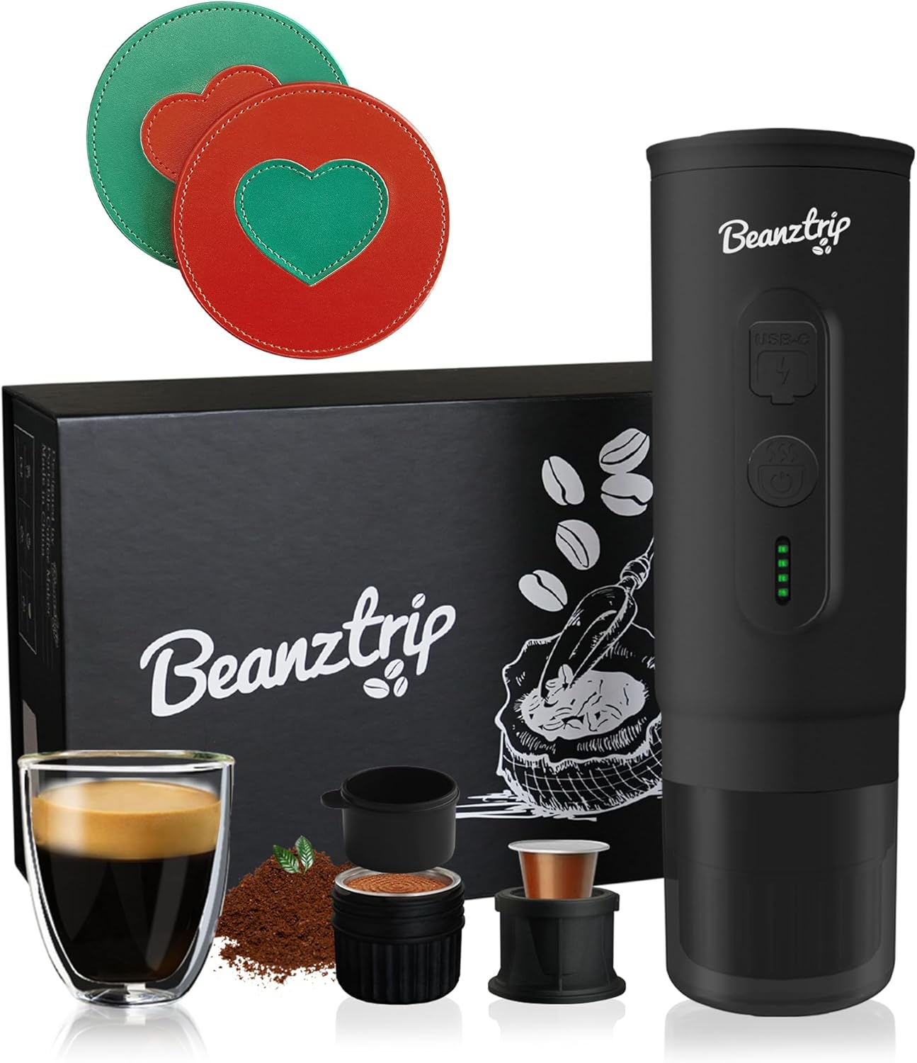 Product Image H02 PRO Portable Espresso Machine, Travel Electric Coffee Maker fits NS Capsule & Ground Coffee with Leather Coasters