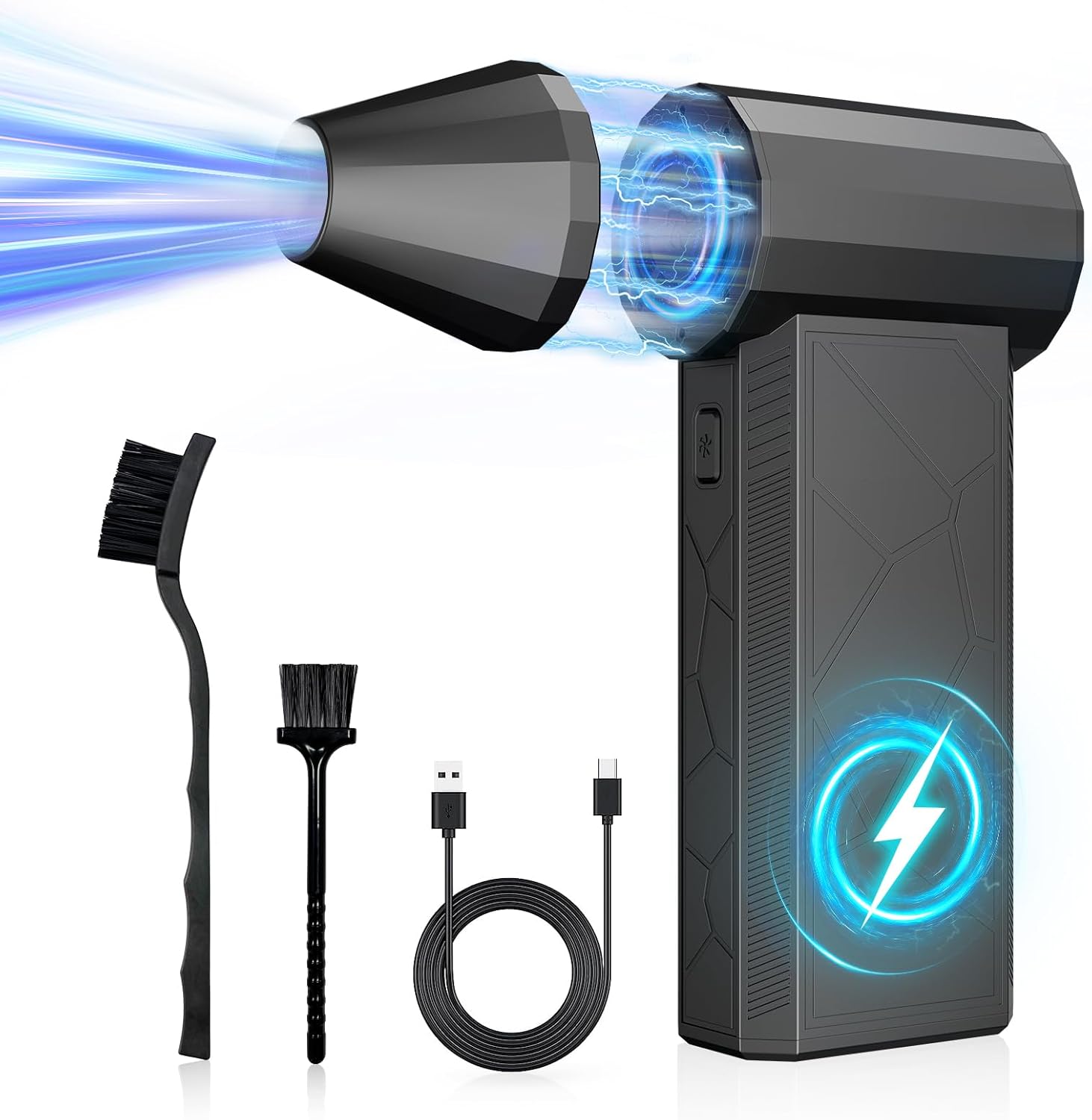 Charmarni Compressed air Duster，3 Gear Adjustable 130000RPM Electric air Duster, Cordless air Blower for Laptop, Keyboard, Electronics, Replaces Compressed Air Can