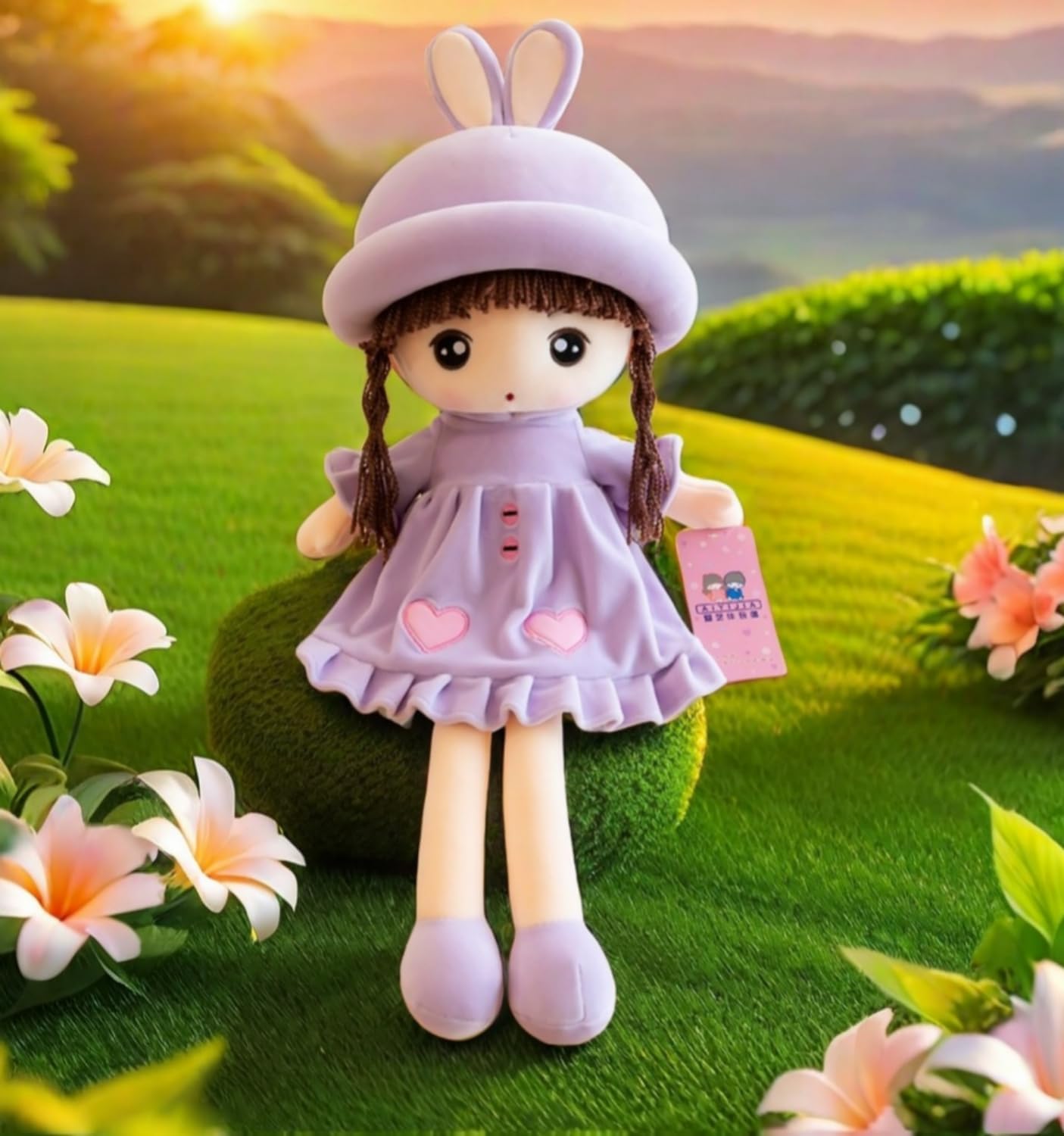 ITODA Baby Girls Rag Doll Girl Decoration Companion Toys Cute Soft Cuddly Stuffed Toy Plush Dolls Beautiful Ragdoll with Hat Skirt for Baby Kids Christmas Birthday Gift 50CM,Purple