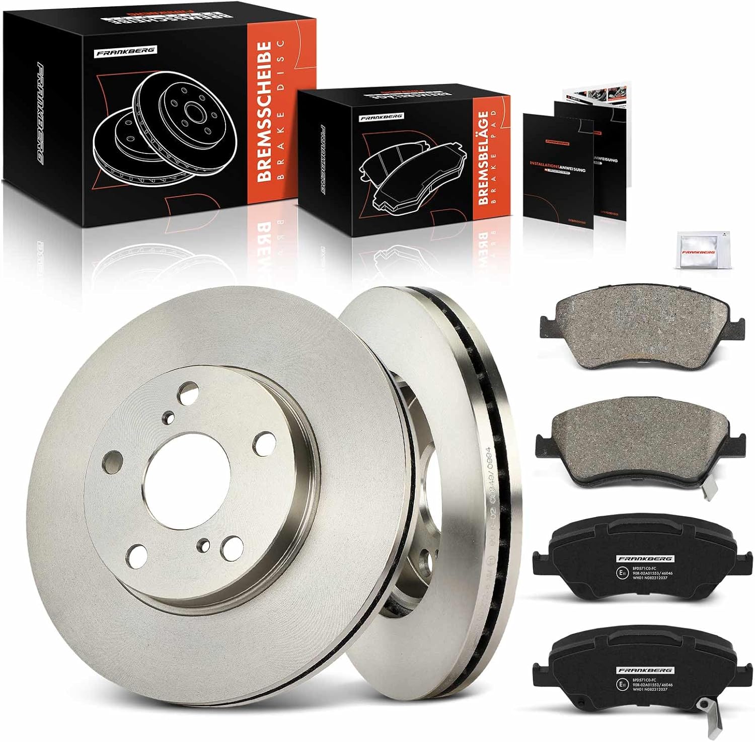 Frankberg 2x Brake Disc + 4x Brake Pad Front Axle Compatible with A.u.r.i.s E15 1.3L-1.8L 2007-2012 C.o.r.o.l.l.a Saloon E15 1.4L 2006-2014 Replace# 4351202180 0446502210