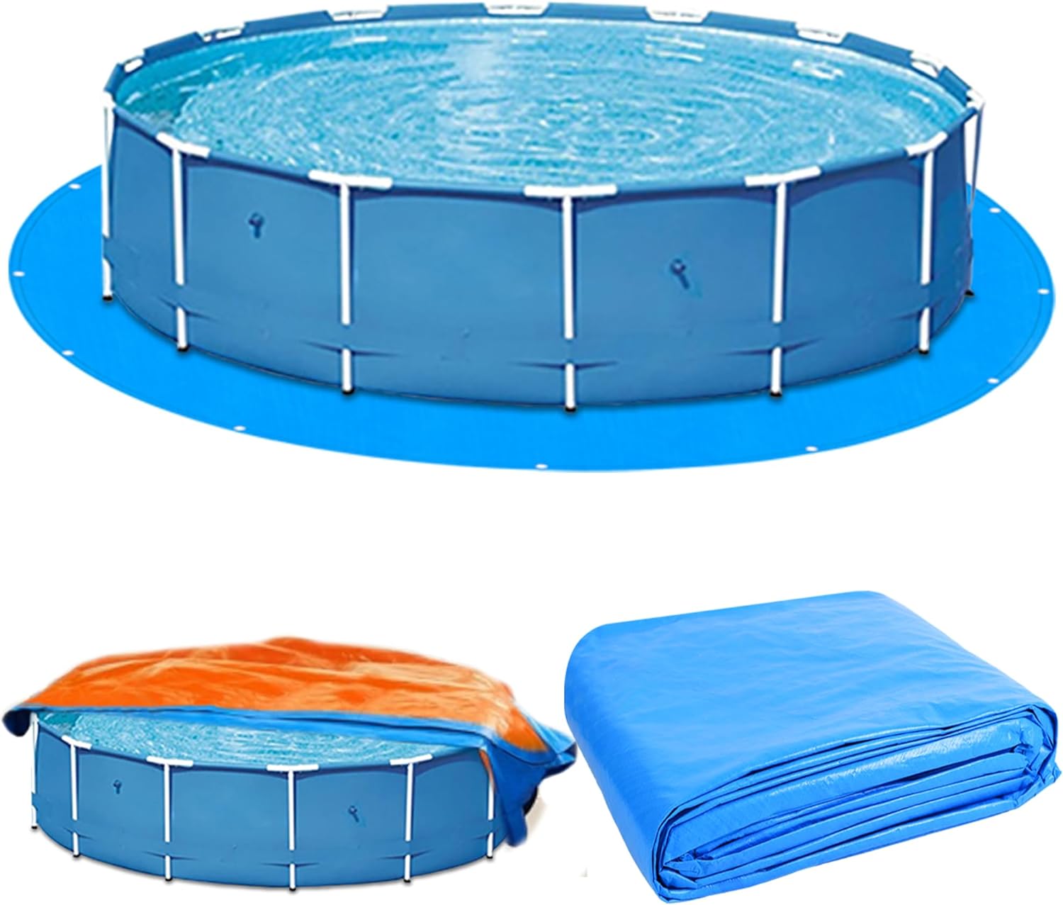 15FT Round Swimming Pool Liner Pad, Heavy Duty Swimming Pool Ground Cloth Tarp Pools Ground Mat Protector Pad Under Pool Floor Mat Pool Underlayment Pads Prevents Punctures for Above Ground Pools