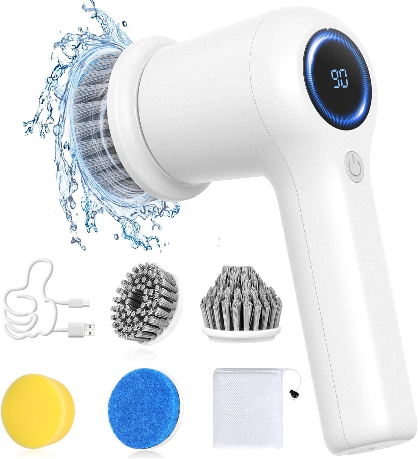 Electric Spin Scrubber, Cordless Mini Electric Cleaning Brush, Power Scrubber with LED Screen, 2 Speed Modes, 4 Brush Heads, Storage Bag for Bathroom/Tub/Kitchen/Tiles/Floors/Bathtubs