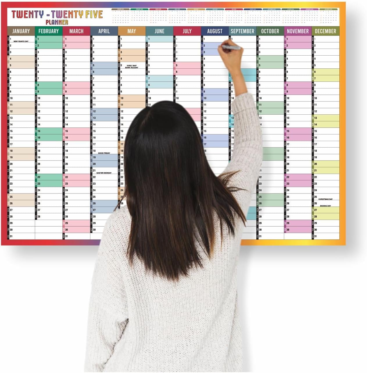 2025 Year Wall Planner A1 Uk Wall Calendar Yearly Planner Large Jan To Dec Full Year Planning Chart Student Family Home School Office Work Study Annual Poster Multi 59.5 x 84.1Cm (Multicolor)