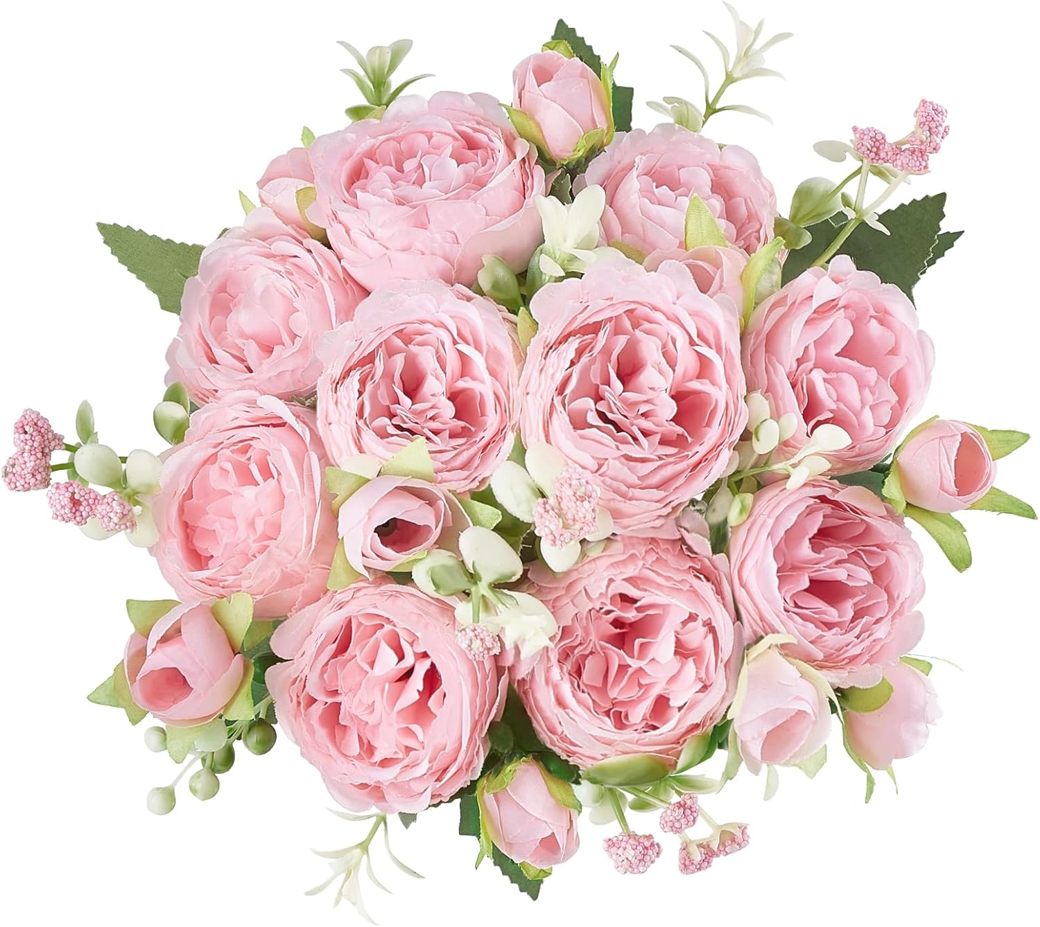 Mkono Peonies Artificial Flowers, Small Silk Flowers for Home Decor Indoor 2 Bundles Fake Bouquet Faux Floral Arrangements Dining Table Centerpieces for Kitchen Bridal Wedding Party Decor, Pink