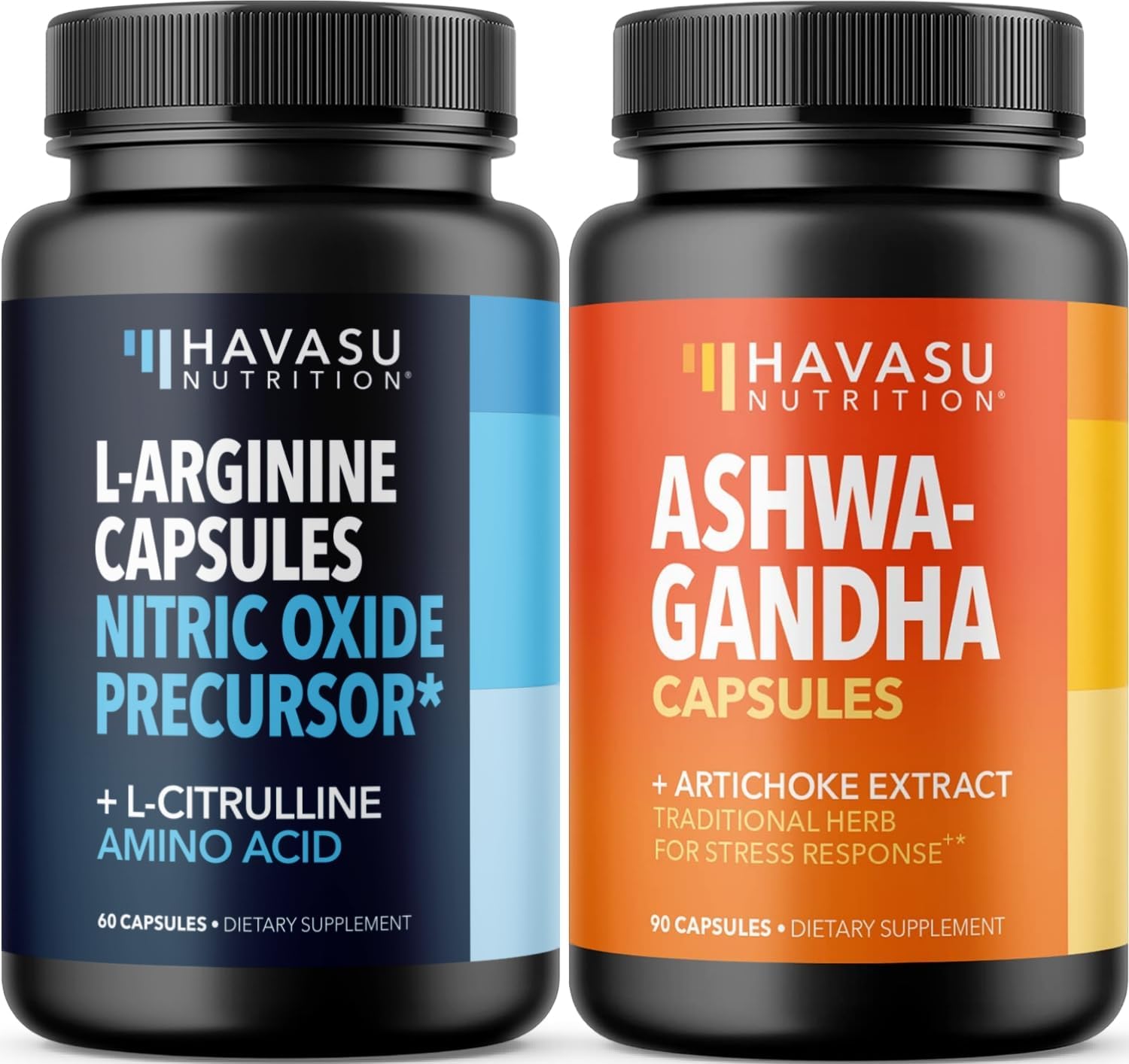 HAVASU NUTRITION High Strength Ashwagandha Supplement Capsules (45 Servings) & L Arginine L Citrulline Supplement (30 Servings)