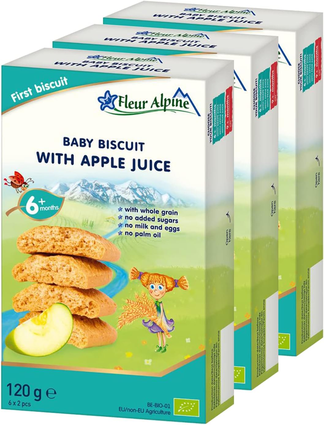 Fleur Alpine Baby Biscuits With Apple Juice - 18x2 Yummy Organic Baby Snacks for Delicious Smooth Breakfast Porridge Or Daytime Snack | Easy Whole Grain Snack Biscuits with No Added Sugar | 6 Mths