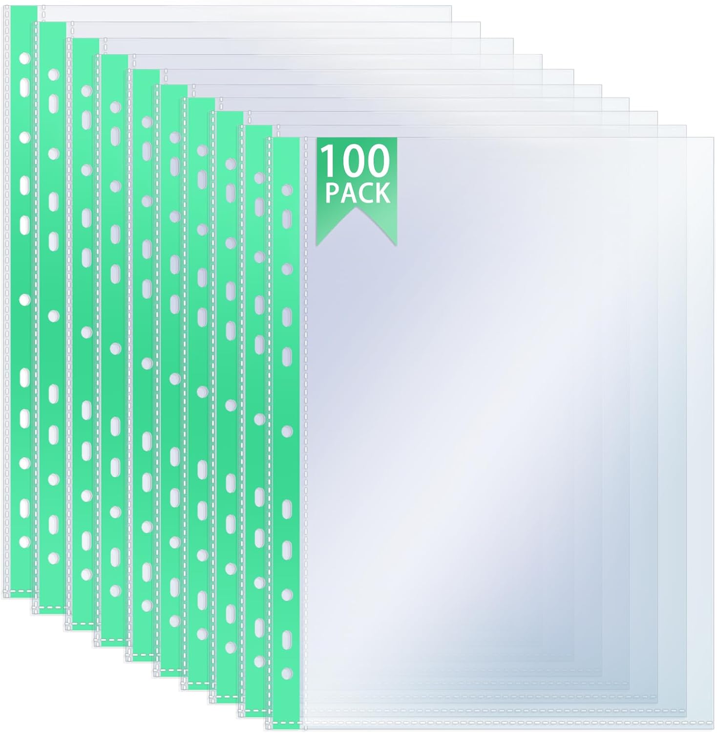 A4 Punched Pockets, 100Pcs Clear Plastic Wallets 90 Micron Extra Strong Sleeves, Top Opening Poly Pocket Sheet Protectors for Ring Binder File Folders