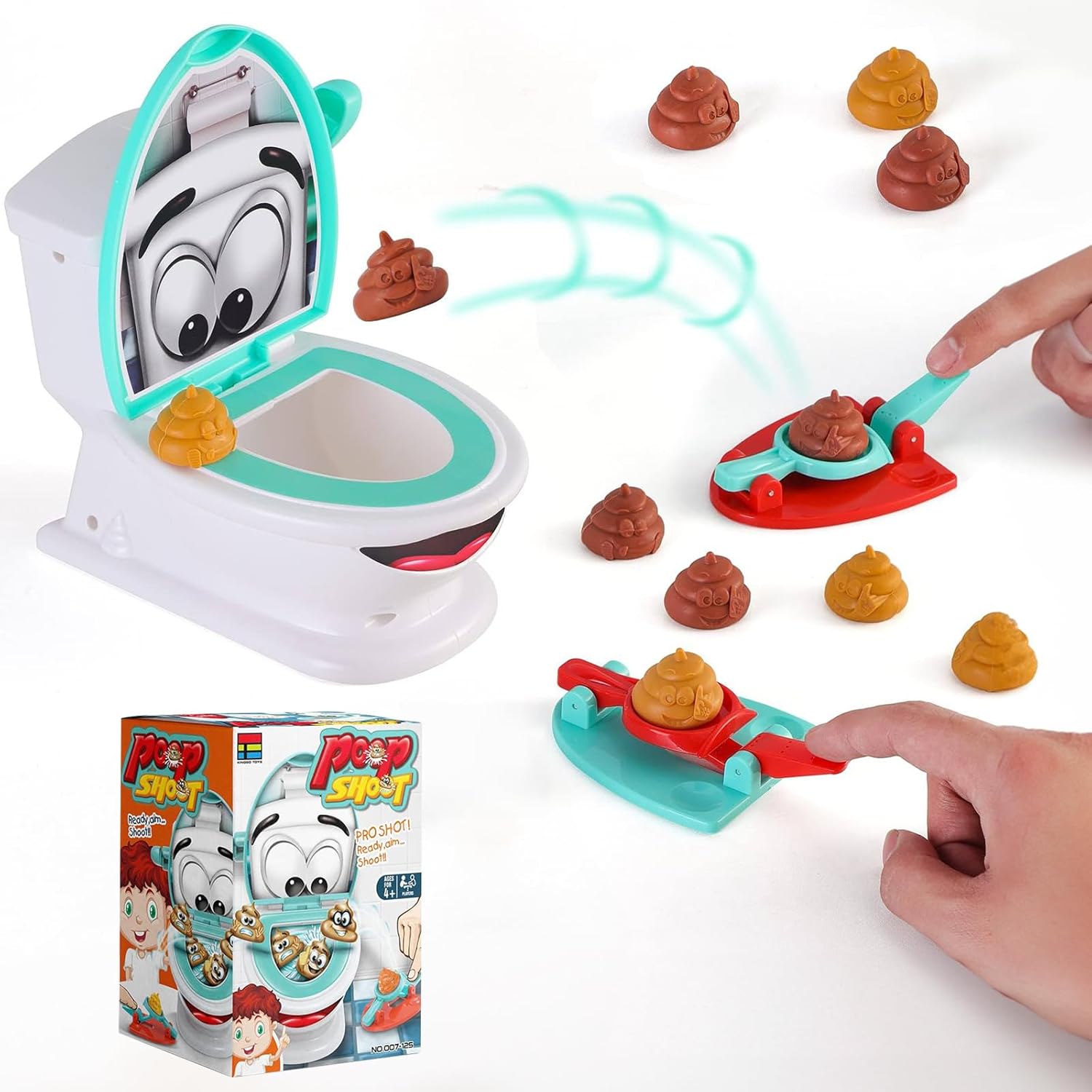 Poop Shoot Game,Shoot The Poops Family Toy with 12 Poops,2 Launchers,1 Sticker,Funny Toilet Toys PooToilet Game Poo ShootGame Joke Prank Toy Novelty Poo Games for Kids Boys Girls Chrstmas Family Party