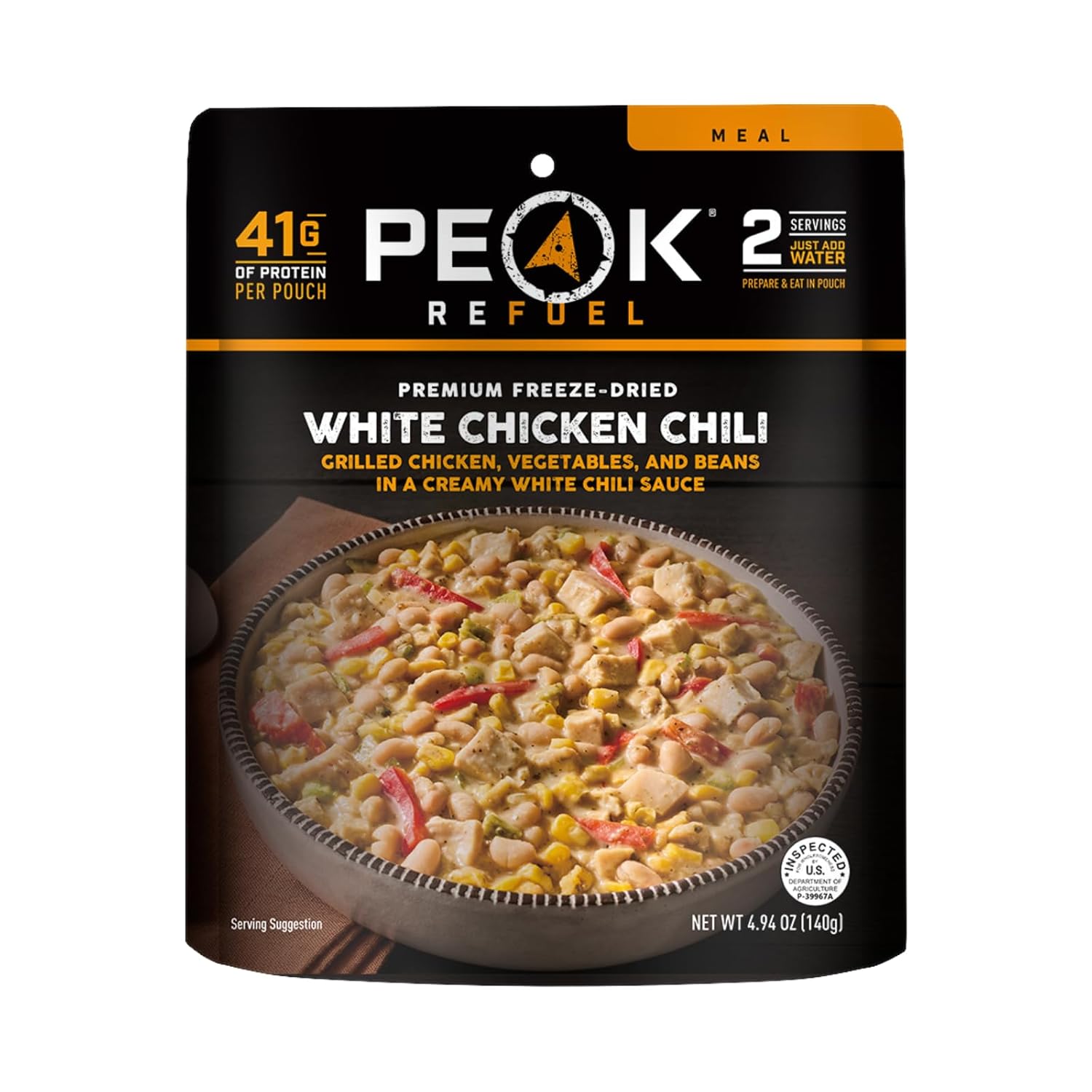 Peak Refuel White Chicken Chili | 41g Protein | 760 Calories | 100% Real Meat | Premium Freeze Dried | Amazing Taste & Quality | Backpacking & Camping & Prepper Food | 2 Servings