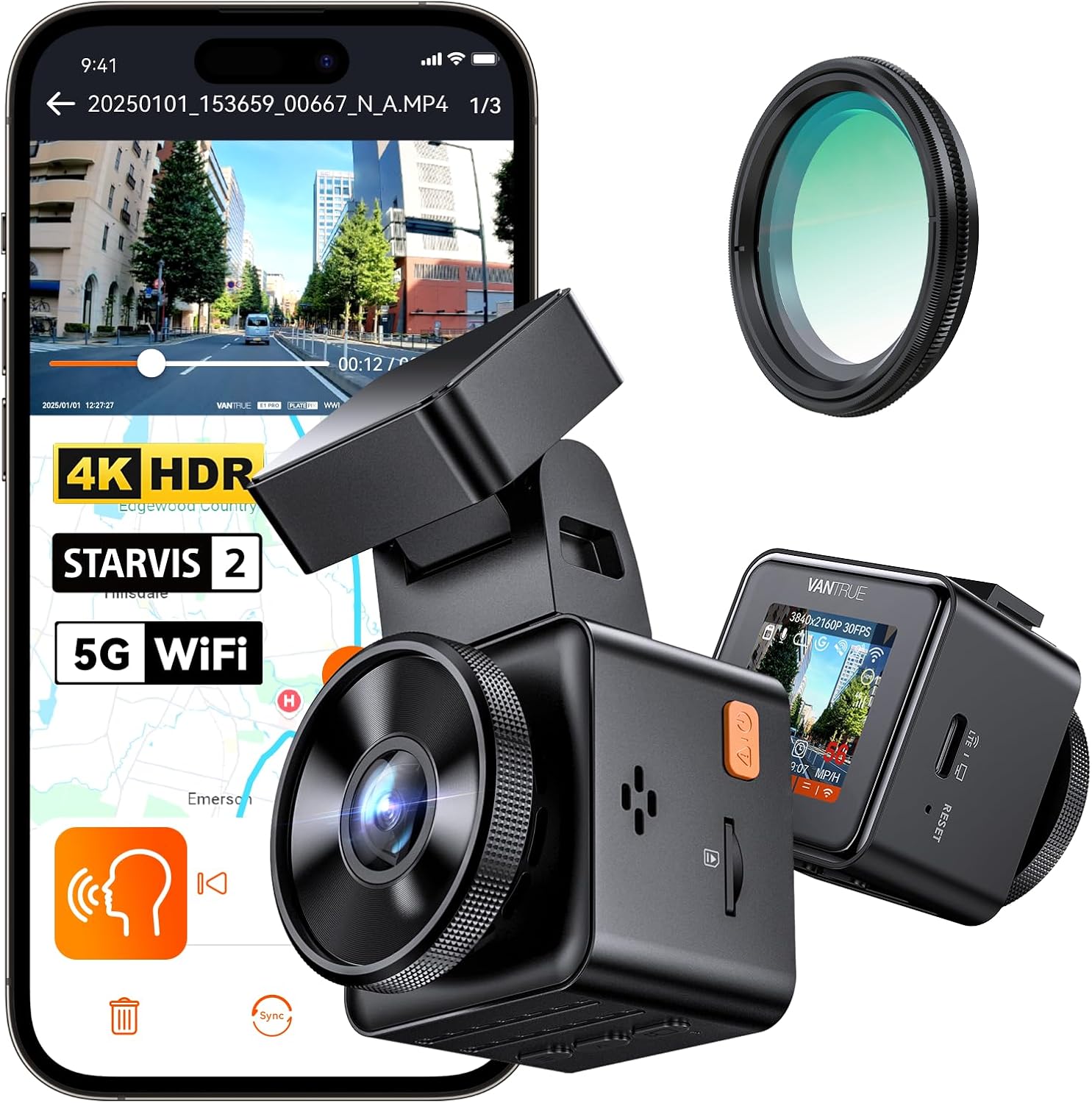 Vantrue E1 Pro 4K Mini Dash Cam Front, STARVIS 2 PlatePix™ HDR Night Vision Car Camera, Built-in 5G WiFi GPS, 1.54'' IPS Screen, LTE Support, Voice Control, 24/7 Buffered Parking Mode, Support 1TB Max