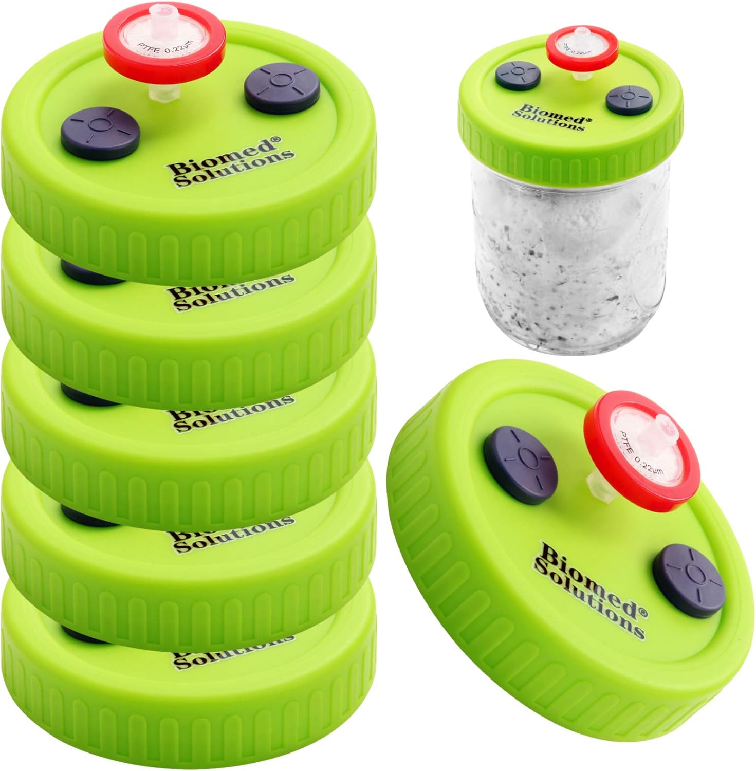 6Pcs Wide Mouth Liquid Culture Lid Food Grade Plastic Grain Spawn Cultivation Mason Jar Lid with 0.22um PTFE Syringe Filter &2pcs 20mm Self Healing Injection Ports For Mushroom Biomed Solutions…