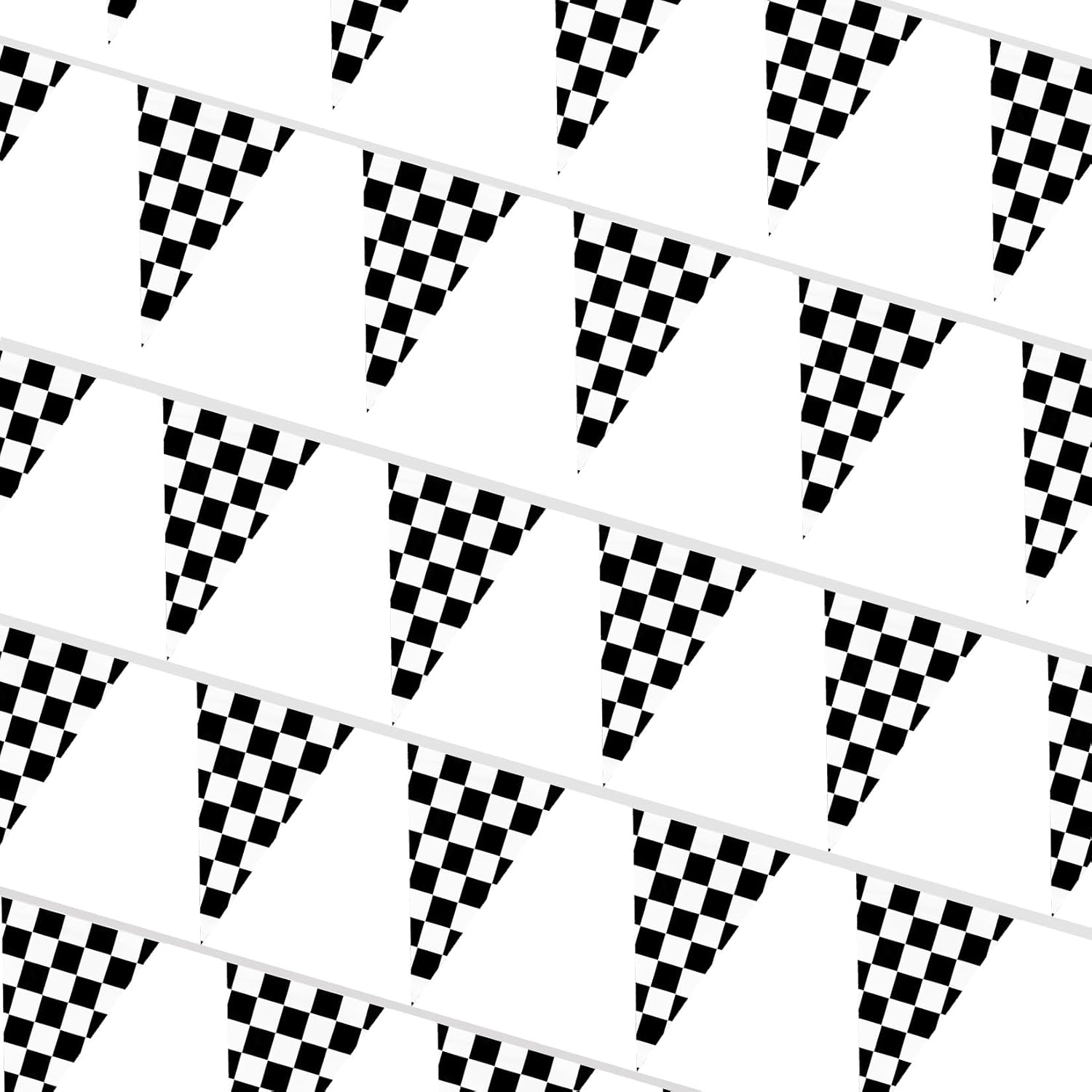 98 Feet Black and White Checkered Flag Banner - Checkered Pennant Banner Racing Flag for Nascar Race Car Themed Birthday Party Decorations Supplies