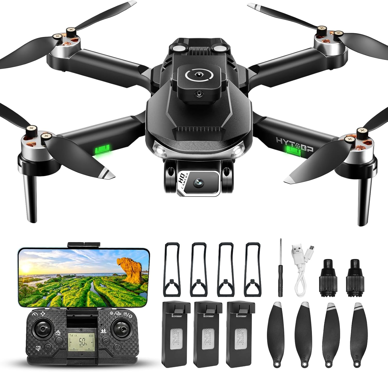 HYTOBP S165 MAX Drone with Professional 1080P Camera, Drone for Beginners with Brushless Motor 5G Transmission, 90° Adjustable Motorized, Less than 249g, 3 Batteries