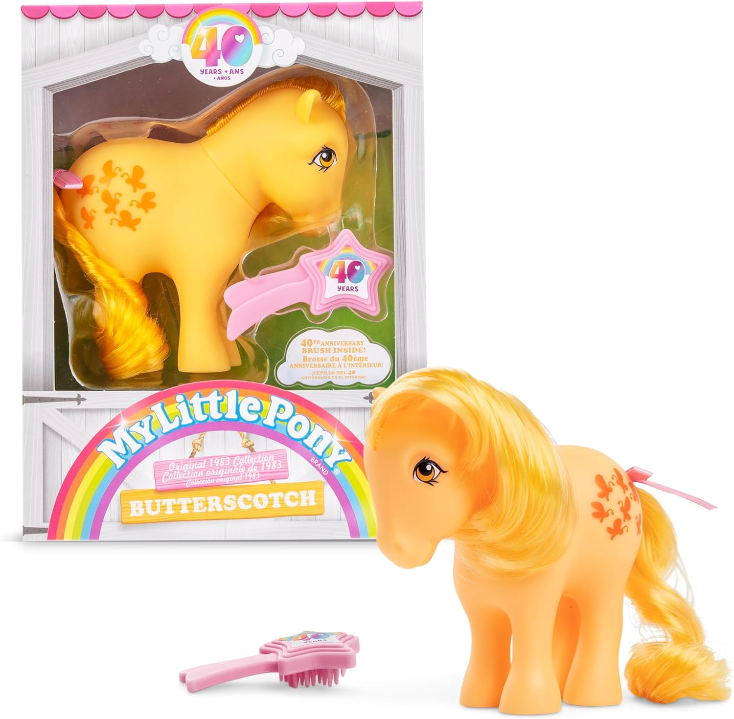 My Little Pony, 40th Anniversary 4-Inch Butterscotch, Original 1983 Collection, Long, Brushable Mane and Tail, Action Figure, Great for Kids, Toddlers, Girls, Ages 4+