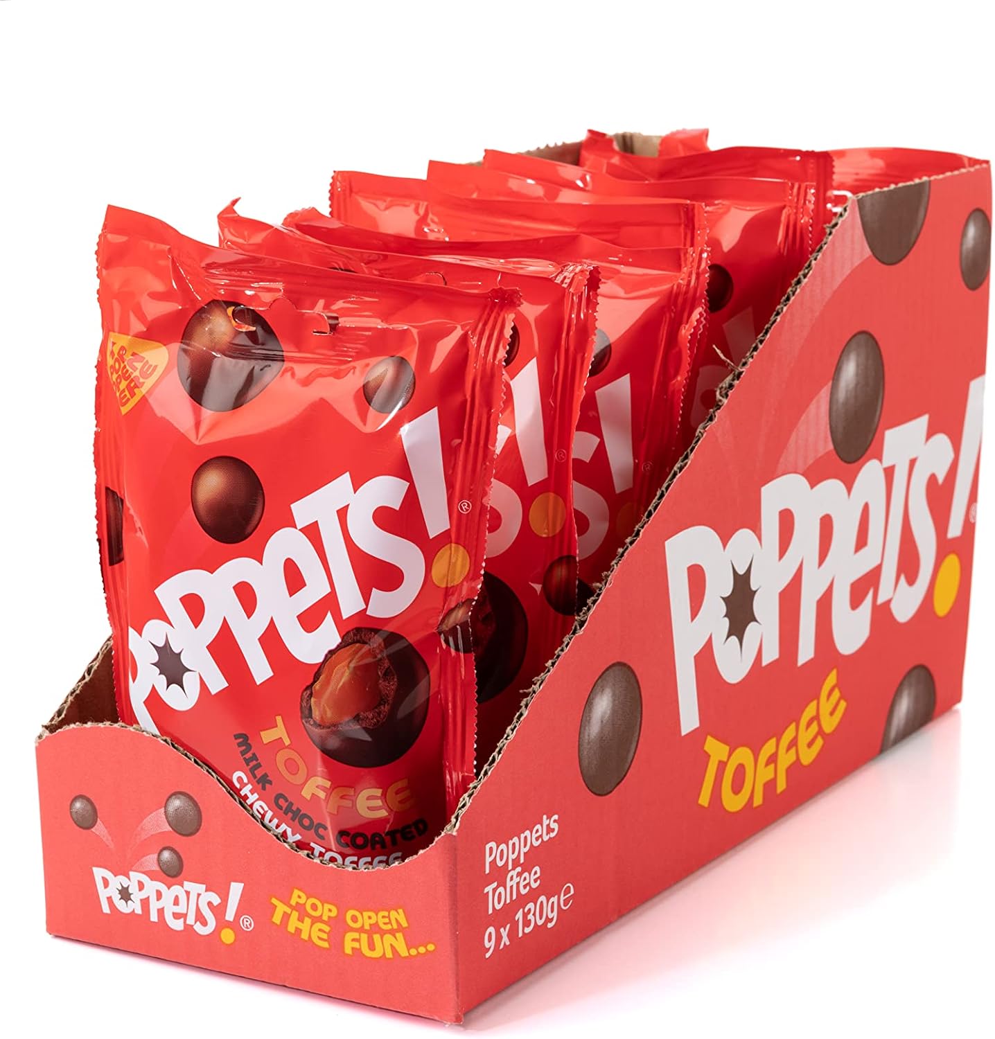 POPPETS TOFFEE POUCH 130G (Pack of 9)