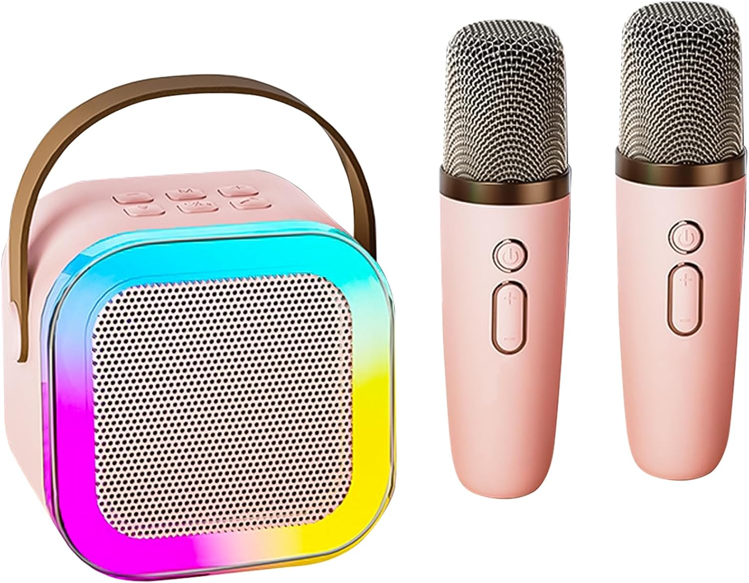 Kids Karaoke Machines with 2 Wireless Microphones, Portable Karaoke Machine with Bluetooth Speaker with LED Light/Voice Changer Mic/Present for Kids Boys Girls Families Birthday Party (Pink)