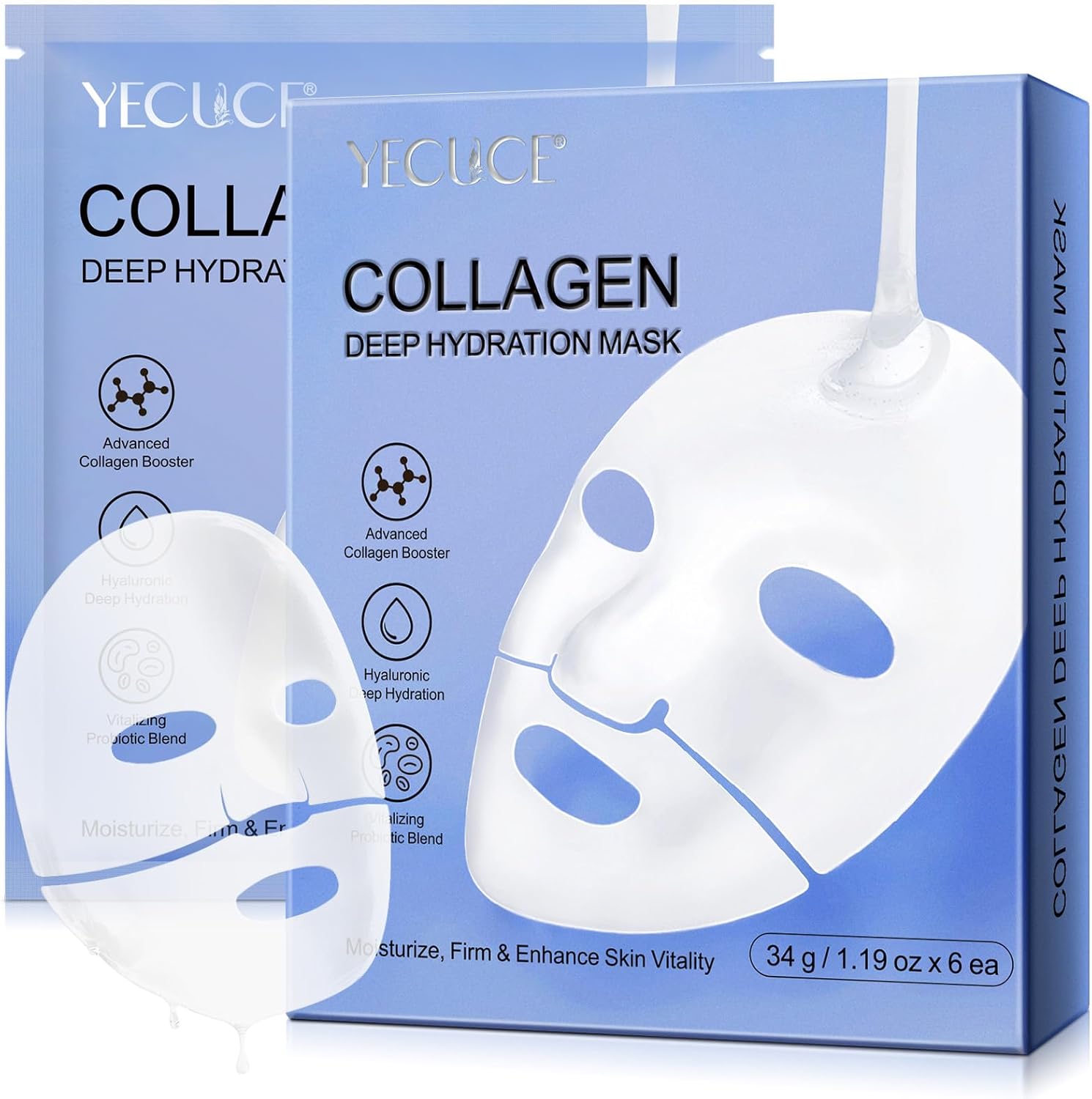 Bio Collagen Face Mask, 6Pcs Collagen Face Mask, Bio Collagen Deep Hydrating Firming Overnight, Reduce Fine Lines & Wrinkles, Anti Aging and Rejuvinating Sheets, Collagen Night Wrapping Mask