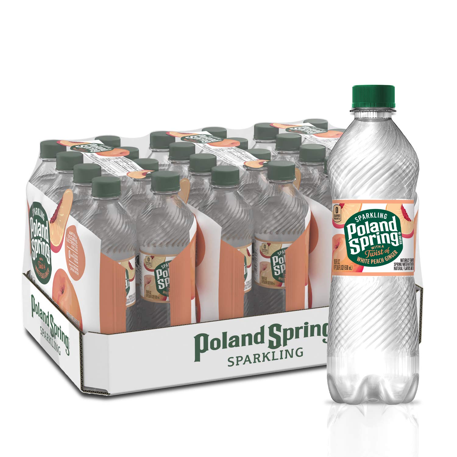 Poland Spring Sparkling Water, White Peach Ginger, 16.9 Fluid Ounce (24 Pack)