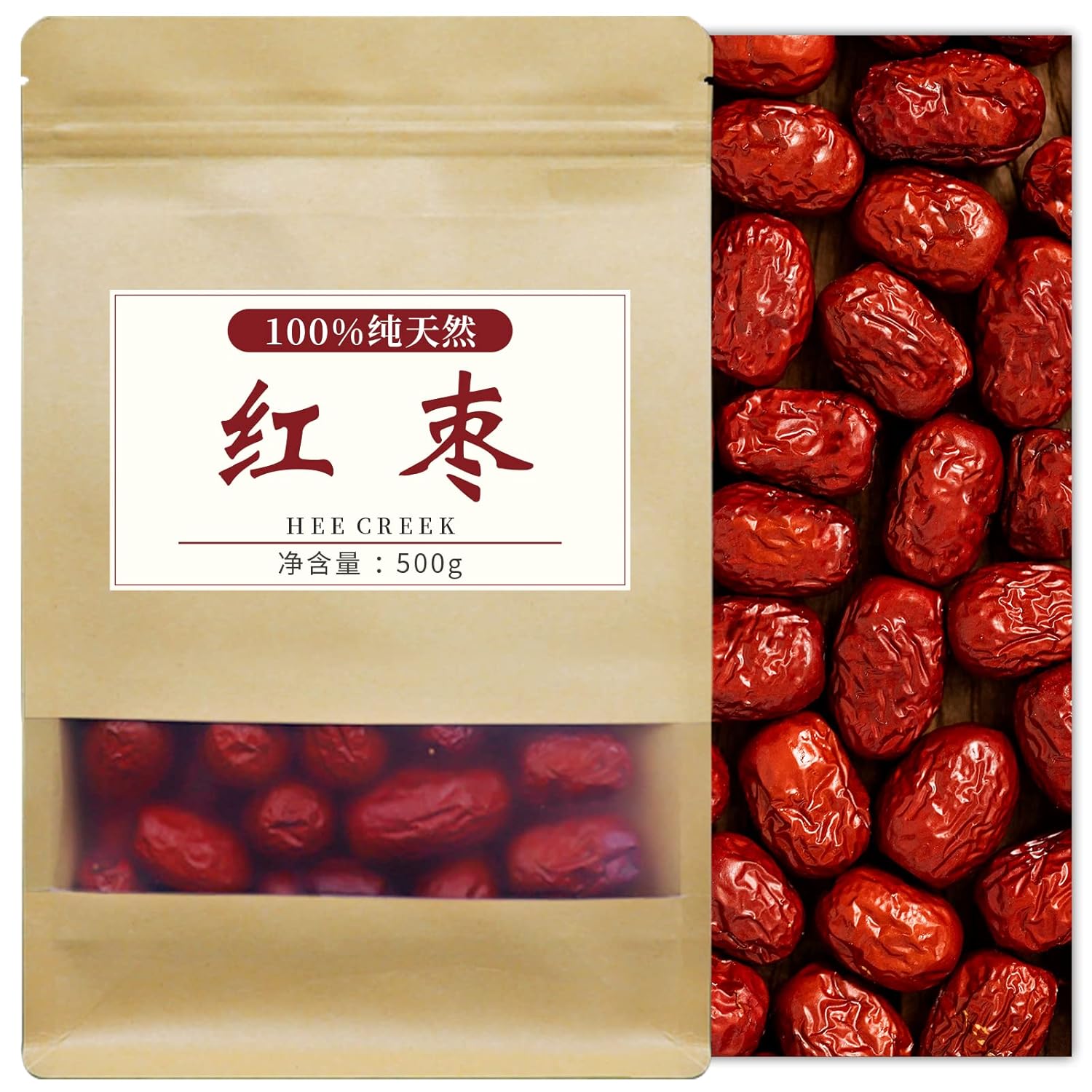 Hee Creek Chinese Jujube Dates 500g (1.1LB) dried red date High Grade Dried Red Dates Fruit Jujubes Healthy Dried Fruit Superfood Snack, No Preservatives, Vegan, Kosher, Sweet Crispy Small Core 红枣 大枣