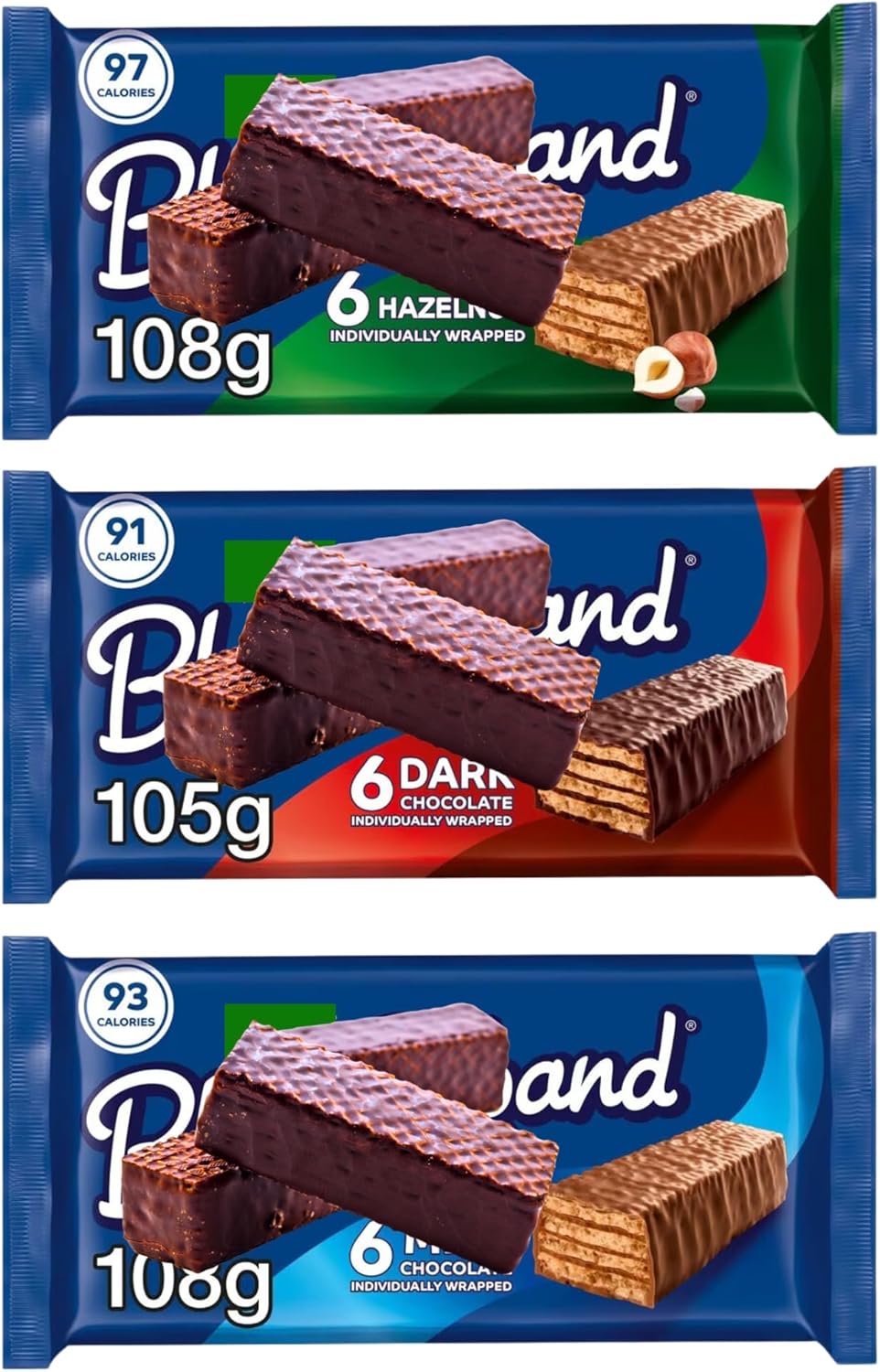 Chocolate Wafer Bundle with Blue Riband Milk Chocolate, Hazelnut Wafers Biscuits and Dark Chocolate Biscuit Bars 16x18g (3 Pack Variety)