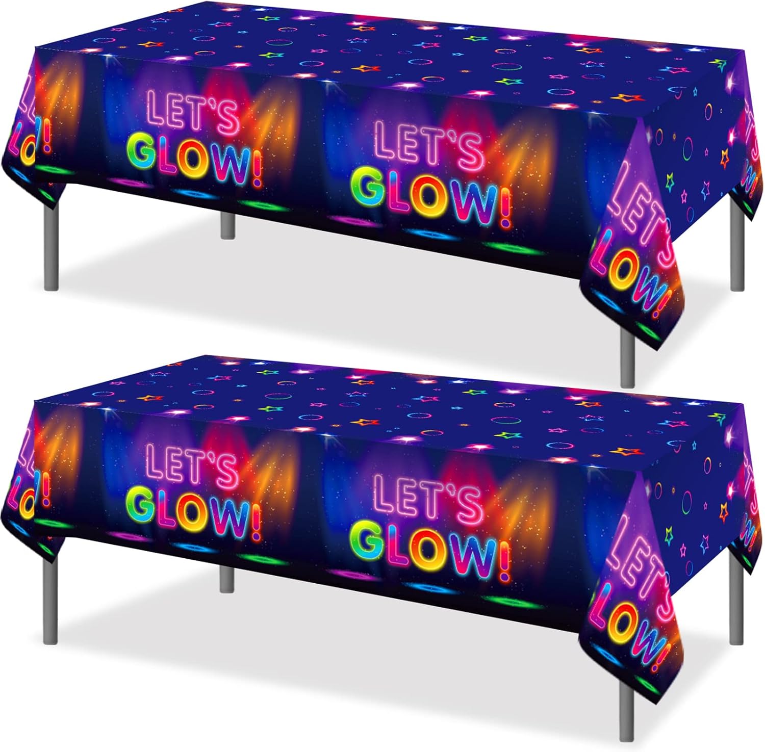 Tegeme Glow Tablecloth 86 x 51 Inch Glow in The Dark Tablecloth Disposable Tablecloths for Glow Theme Neon Party Black Light Party Supplies(2 Pieces)