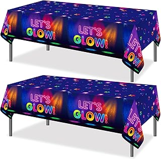 Tegeme Glow Tablecloth 86 x 51 Inch Glow in The Dark Tablecloth Disposable Tablecloths for Glow Theme Neon Party Black Light Party Supplies(2 Pieces)