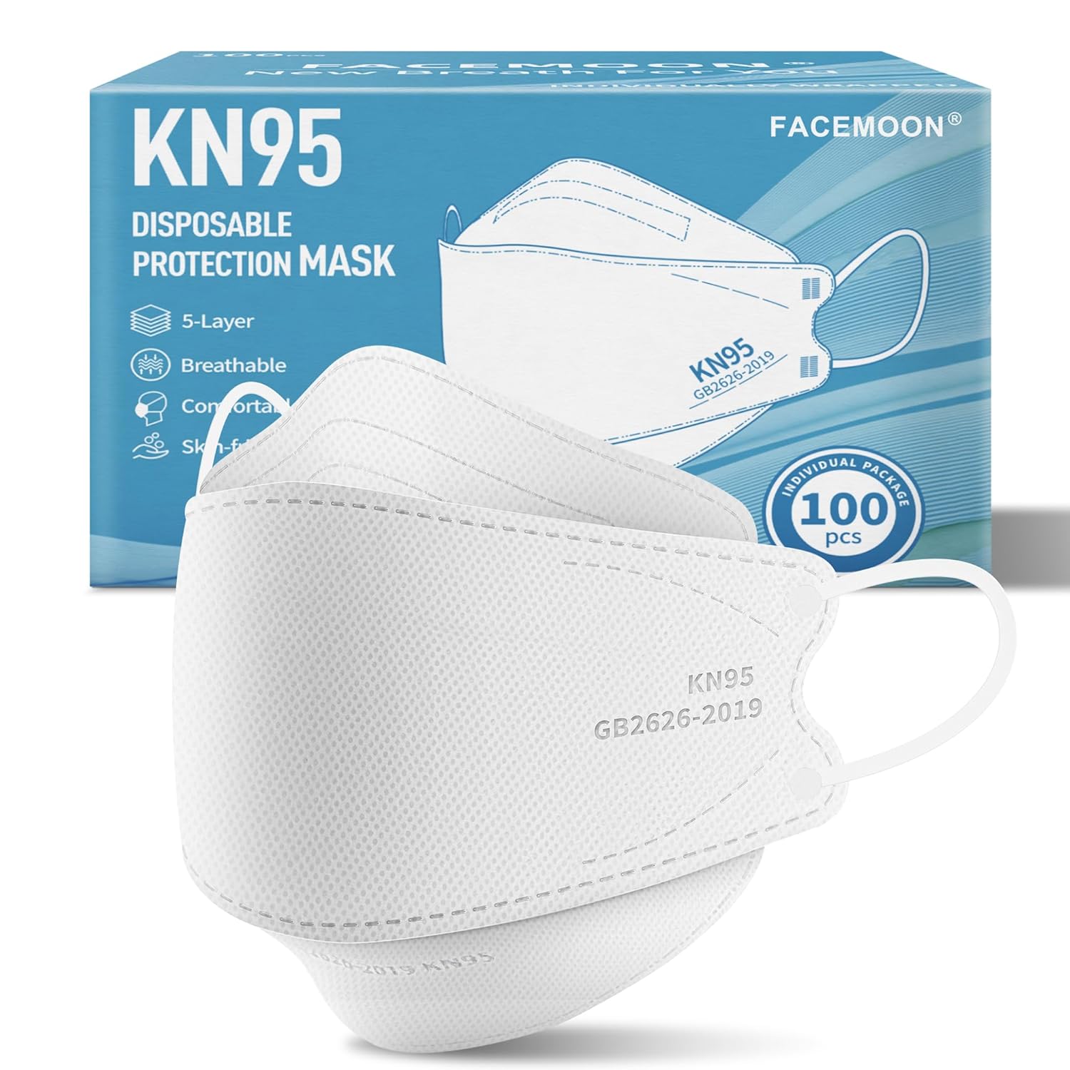 KN95 Face Mask Disposable Adults - 100 Pack Adjustable KN95 Face Mask 5 Layer Protection Breathable Comfortable Respirator Women Men KN95 Mask Individually Wrapped
