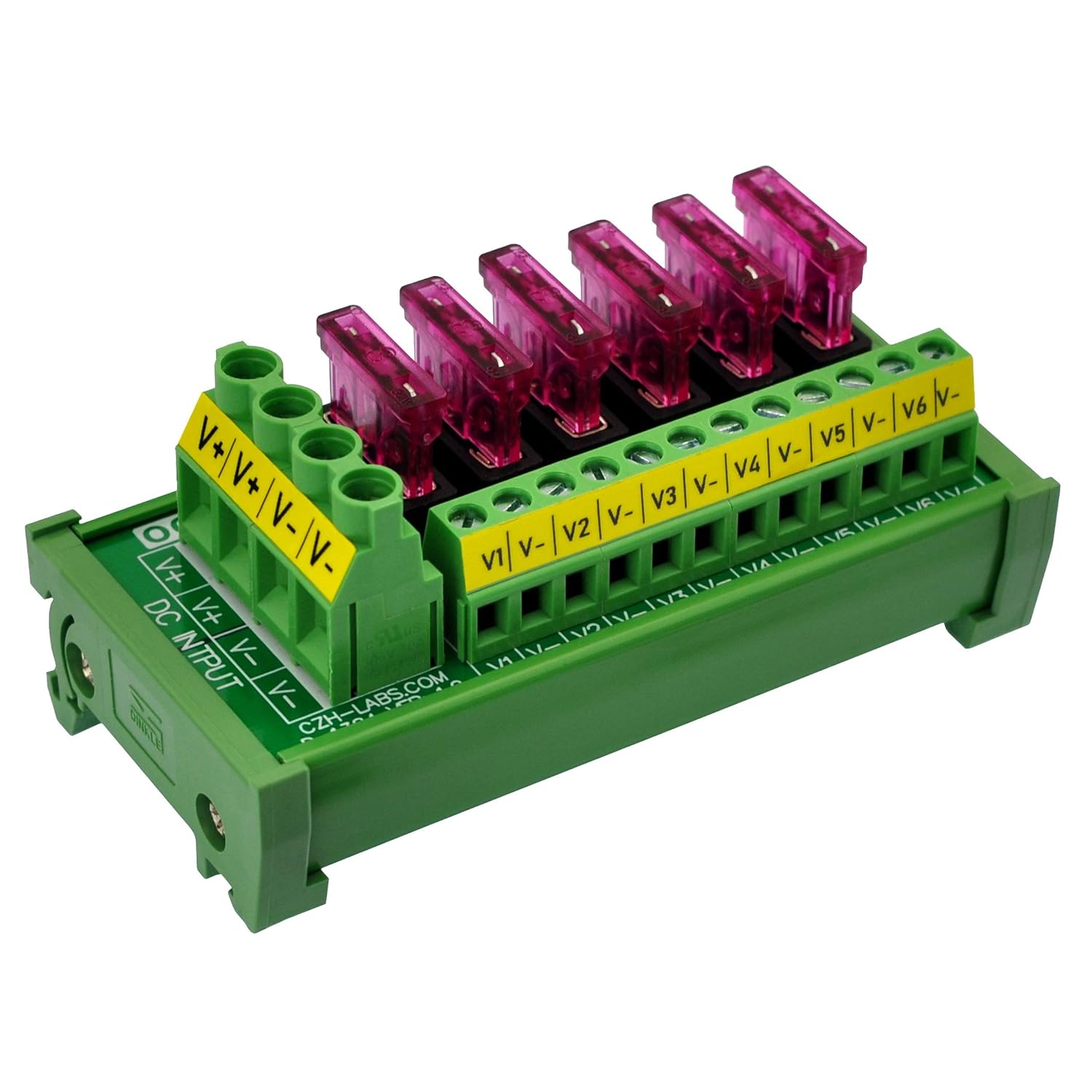 DC Power Fuse Distribution Strip Module (6 Position, DIN Rail Mount)