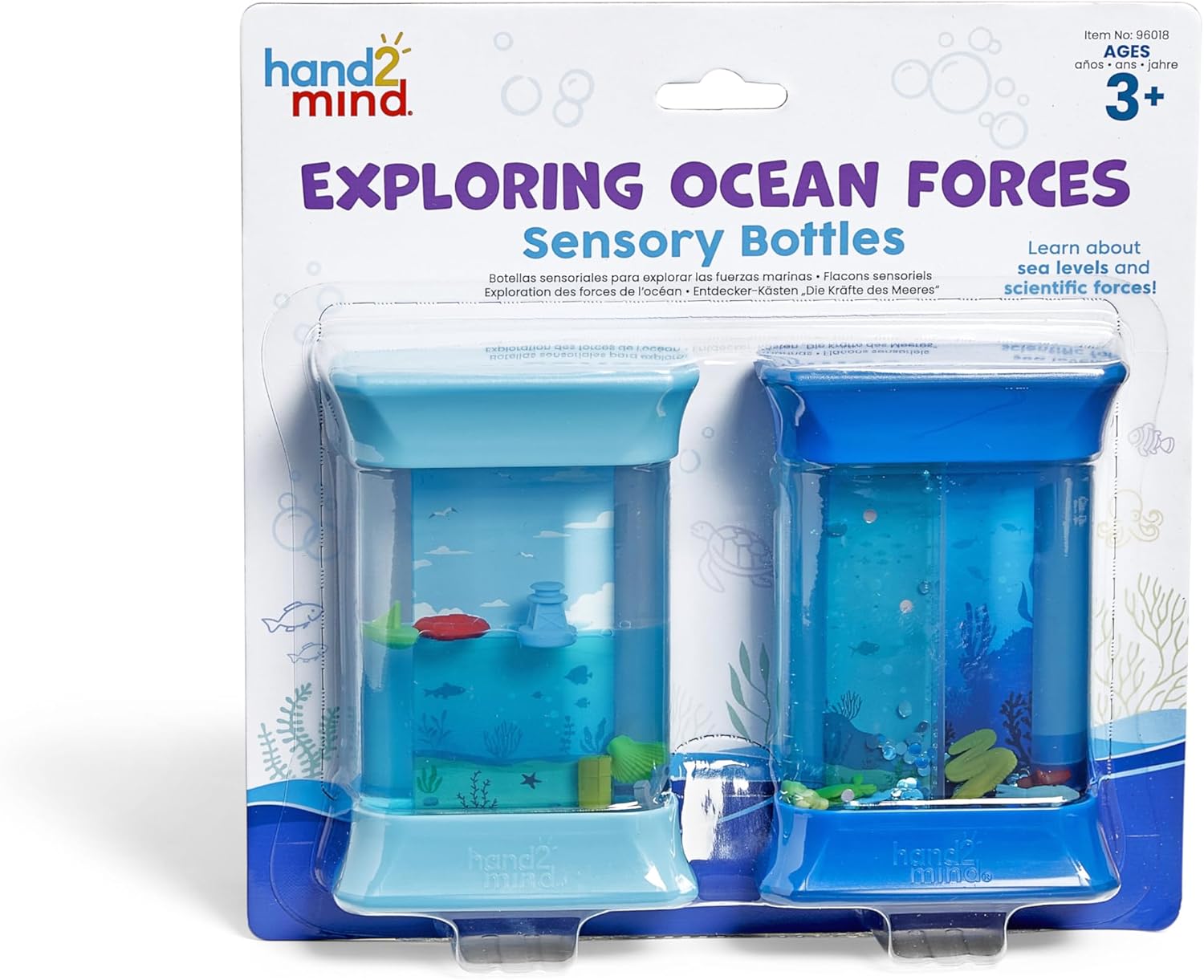 hand2mind Exploring Ocean Forces Sensory Bottles, Quiet Fidget Toys for Kids 3-5, Toddler Learning Toys, Calming Corner Classroom, Calm Down Corner Supplies, Preschool Science Center Materials