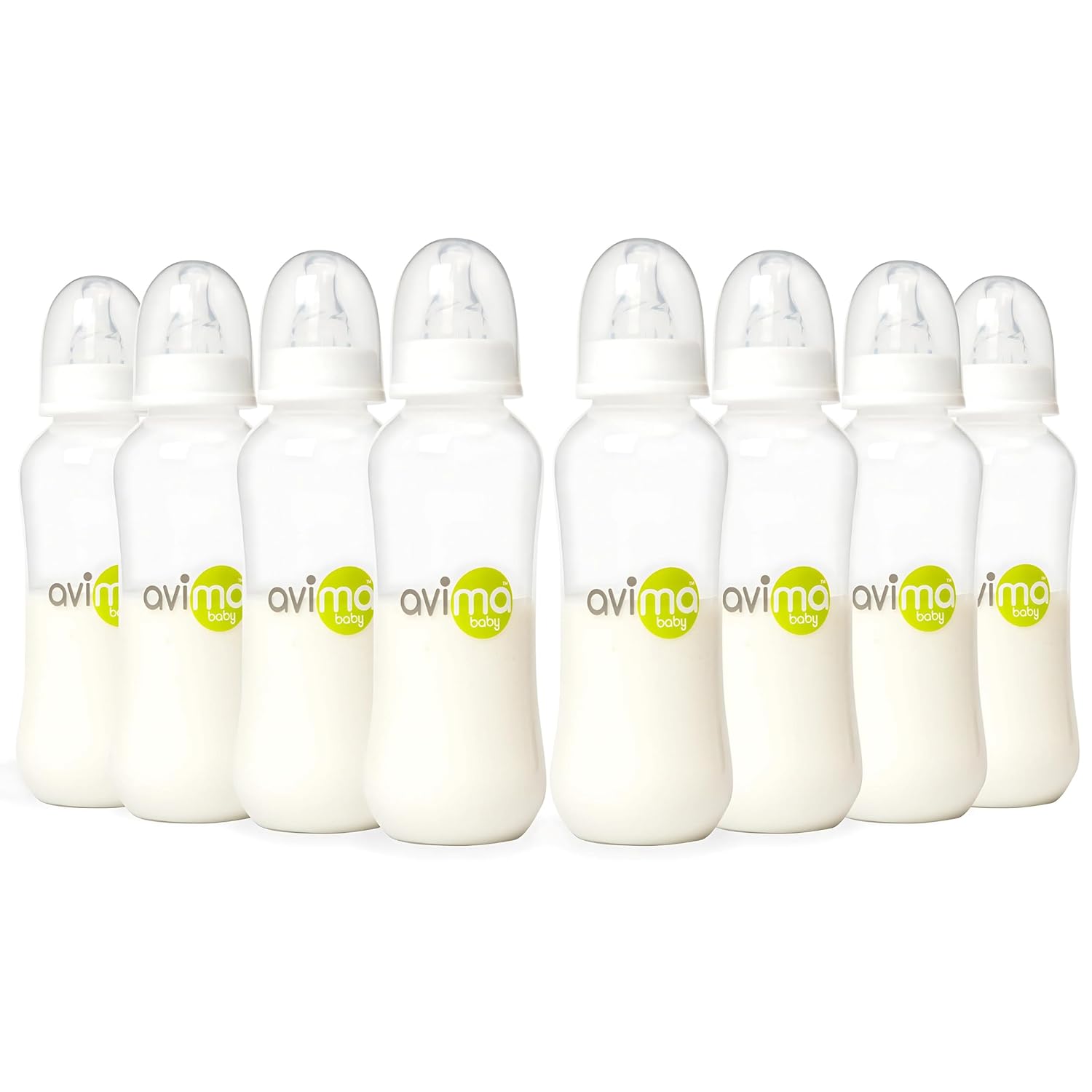 Avima 10 oz Anti Colic Baby Bottle Set - Medium Flow Nipples Included, Standard Neck, BPA Free - 3-6 Months, Stage 2 Feeding for Gas, Spit Up & Colic (Set of 8)