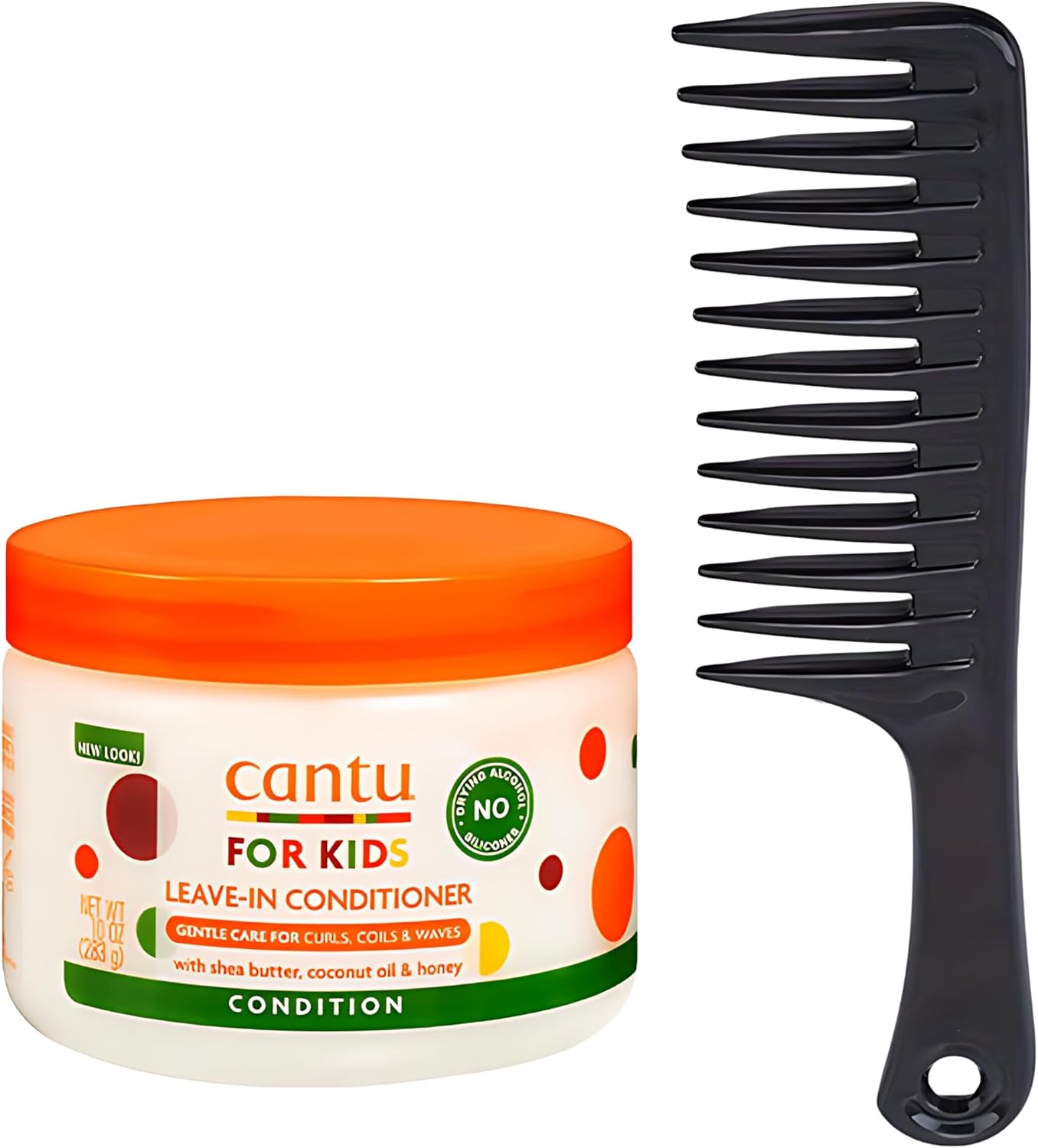 Hair Care Bundle – Cantu Kids Leave-In Conditioner 10oz & Amara Wide Tooth Comb for Curls – Cantu Leave-In Conditioner for Moisture, Shine & Easy Detangling – Ideal for Kids Curly Hair Products