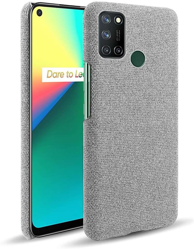 Case for OPPO Realme 7i,Rugged Hard Shell - Canvas Texture Design & Anti-Slip Grip,360° Full Coverage Shockproof Cover with Fingerprint Resistance-Light gray