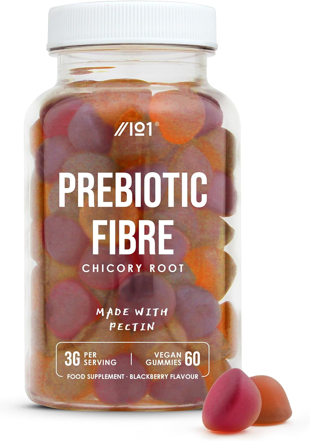 Prebiotic Fibre Gummies 3g - 60 Vegan Gummies - Chicory Root Inulin, BlackBerry, Strawberry & Peach Flavour (30 Day Supply) by Alpha01