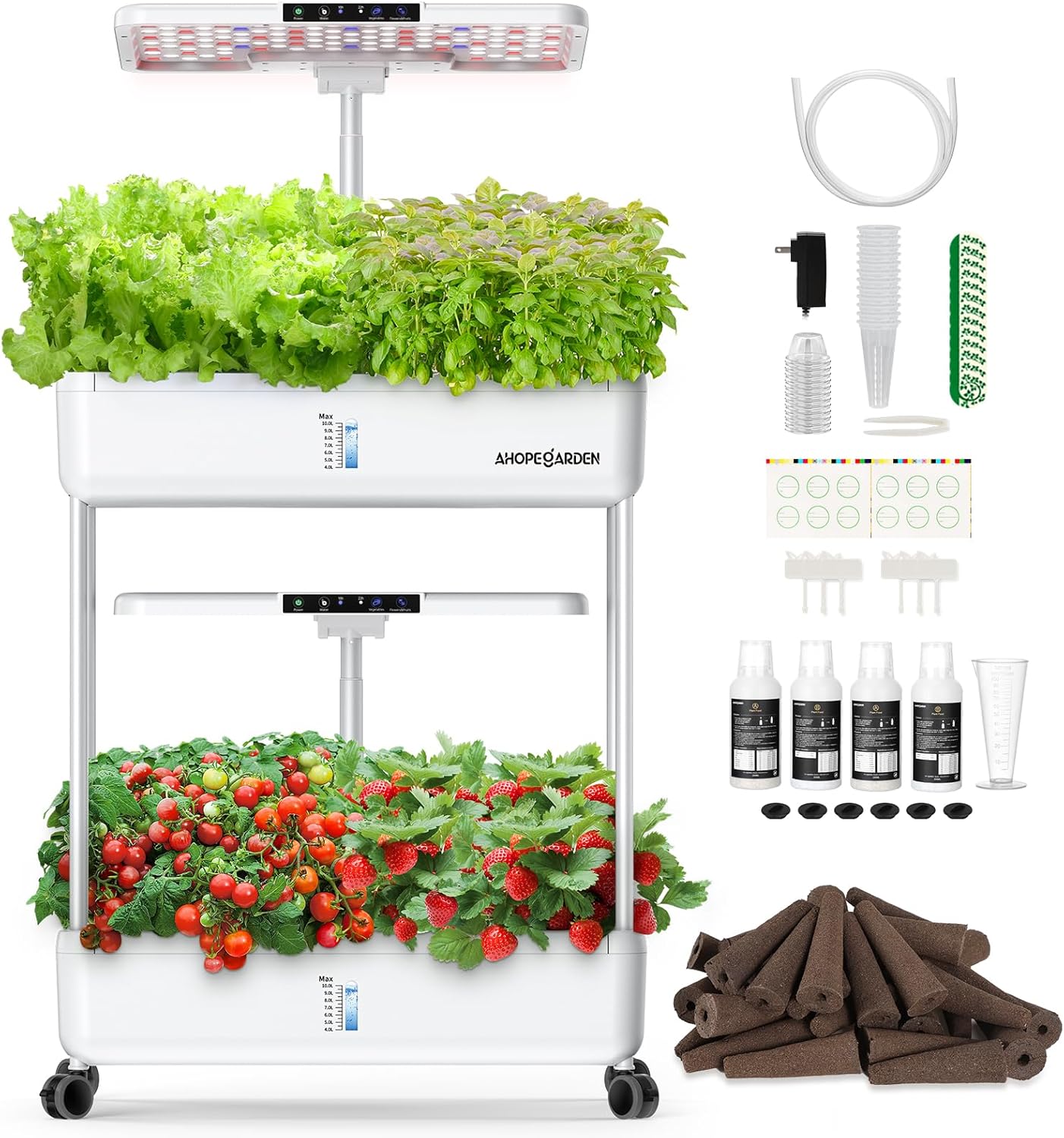 Ahopegarden Hydroponics Growing System Indoor Garden, 44 Pods Plant Herb Garden Germination Kit with LED Grow Light, 20L Double-Layer Large Capacity Hydrophonic Planter Grower for Vegetable Fruit
