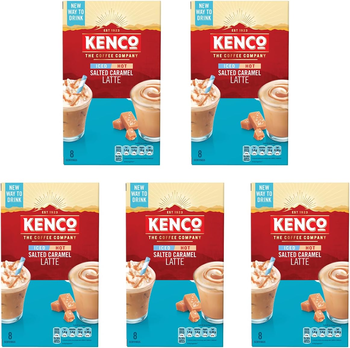 Kenco Iced Hot Salted Caramel Latte Sachets x8 (Pack of 5, Total 40 Sachets)