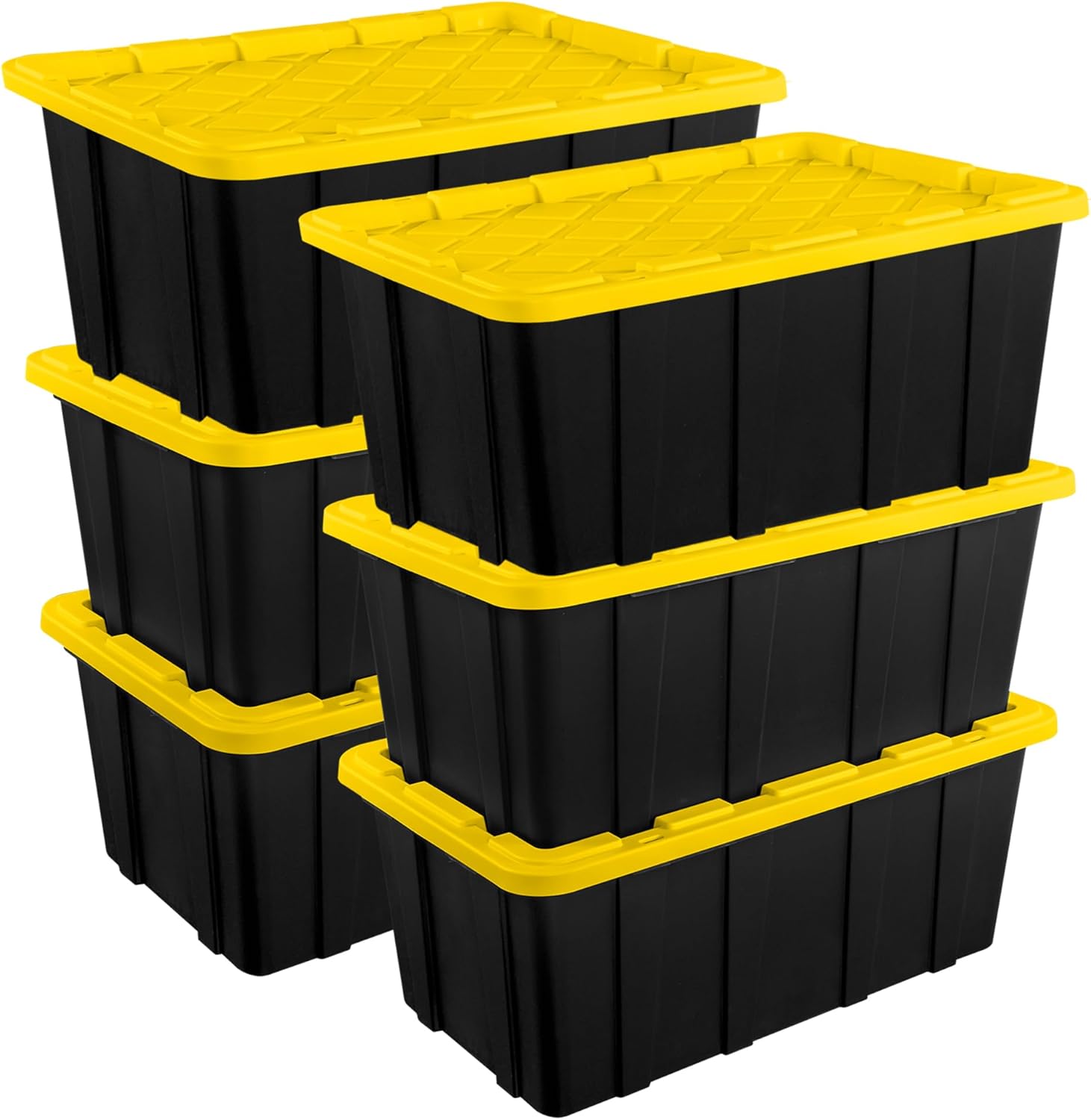 Sterilite 6-Pack Industrial Tote, Plastic Storage Container Bins with Lids, 27 Gallon - Heavy-Duty Organizing Containers for Closet, Bathroom, and Office