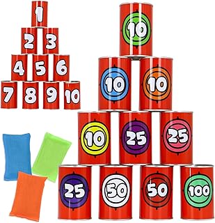 JOYIN 13 Pcs Carnival Party Bean Bag Toss Game, Sturdy Knockdown Can Game, Birthday Easter Party Games, Family Games, Best Outdoor and Indoor Games, Easter Egg Hunt for Classroom Gifts (Number Style)
