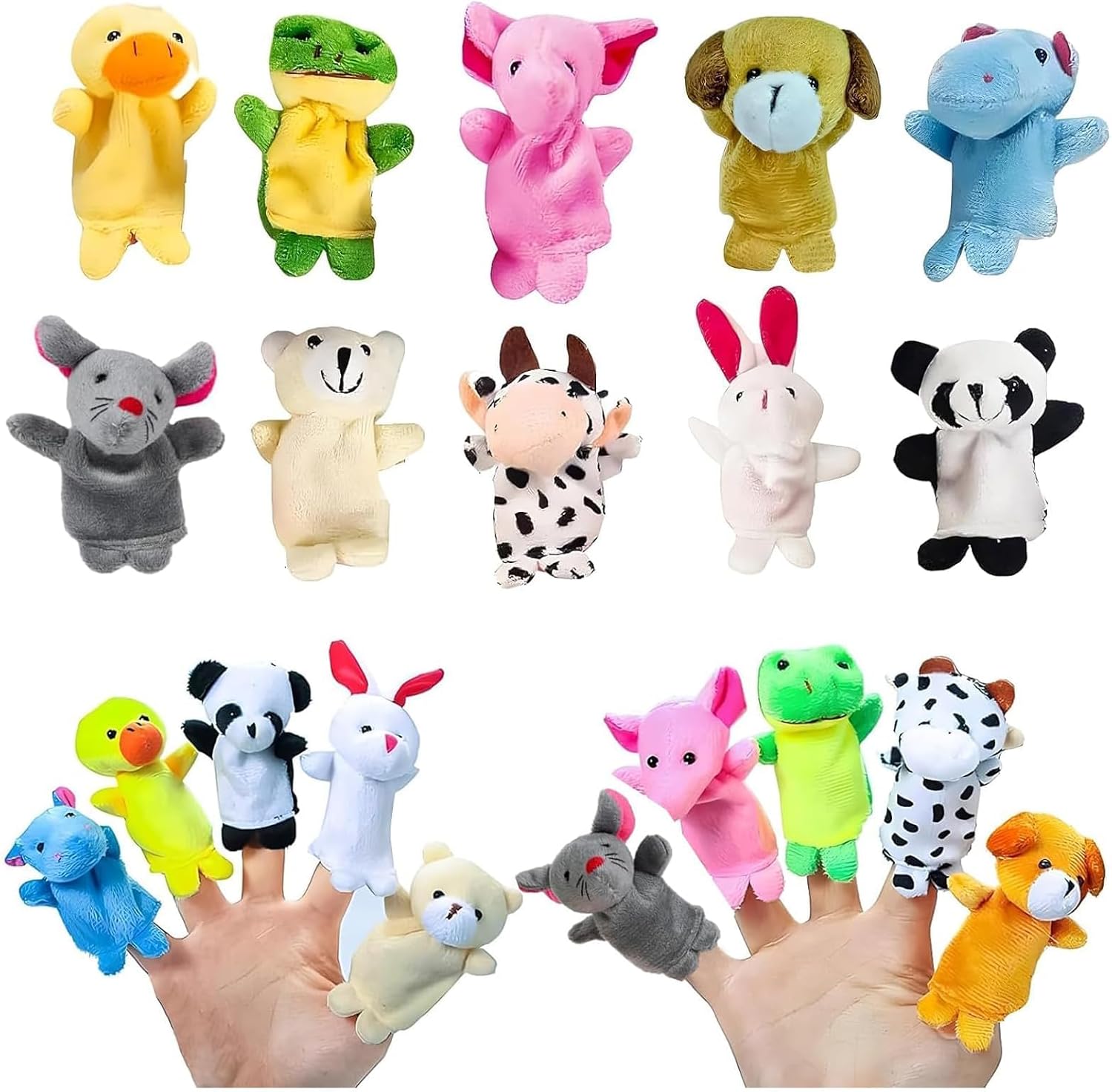 PGKDYC 10Pcs Soft Finger Puppets, Animal Finger Puppets for Toddlers & Babies, Soft Plush Baby Party Bag Fillers, Educational Storytelling Toys with 10 Assorted Characters