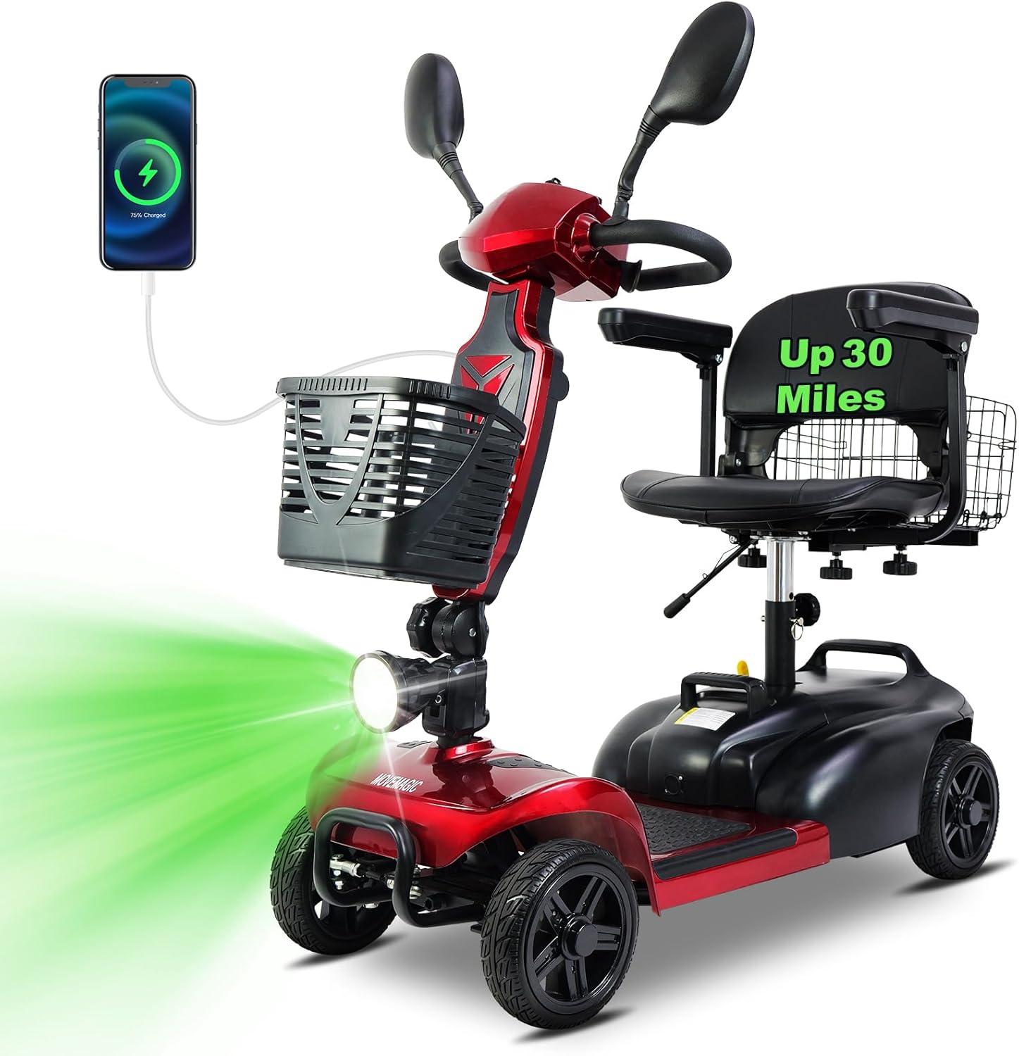 30 Miles Long Range 4 Wheel Electric Mobility Scooter with 350W Motor, Foldable Mobility Scooter for Adults/Seniors - 300 lb Capacity, 720Wh Lithium Battery, Dual Baskets(FSA/HSA Eligible)