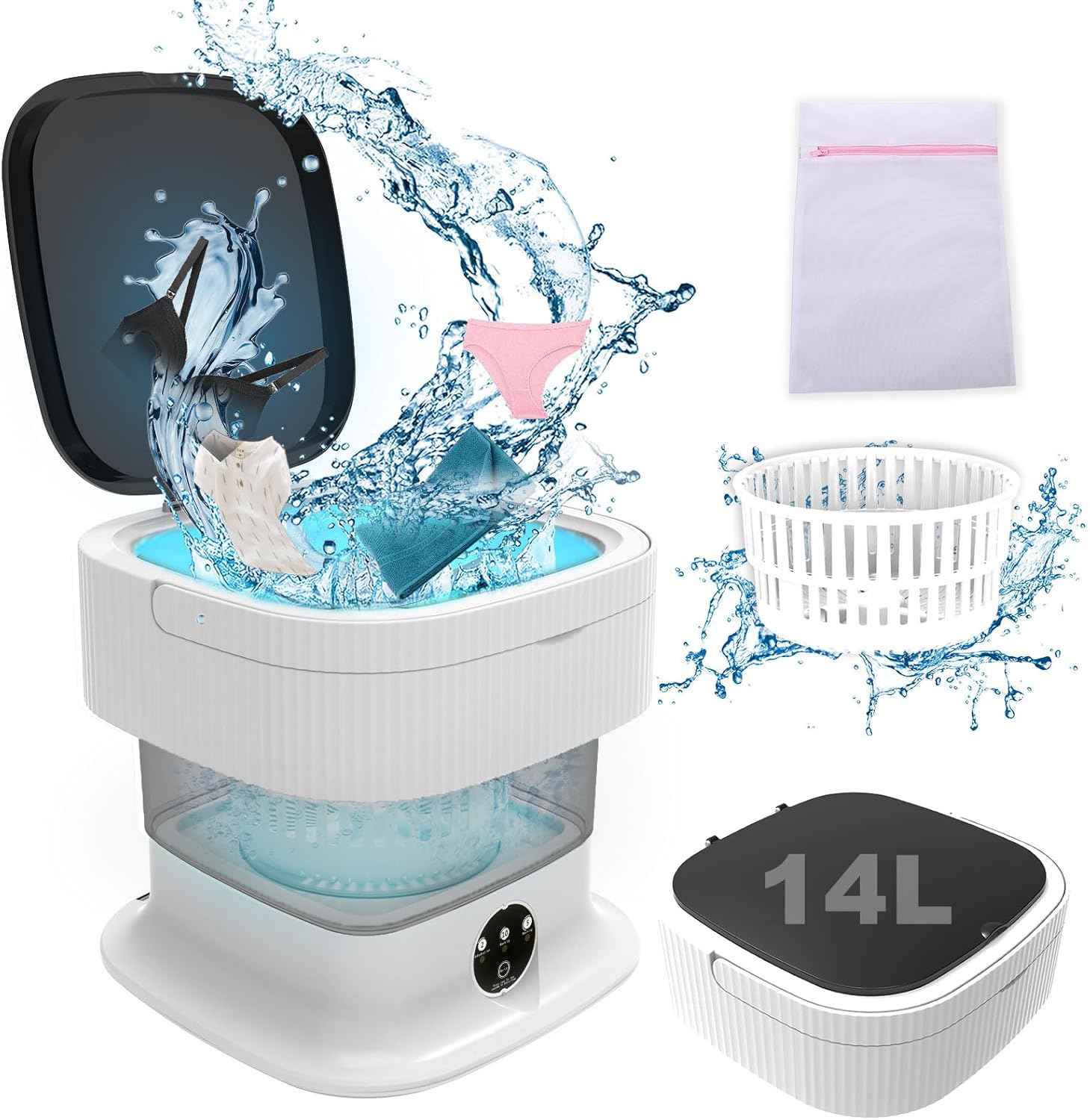 Portable Washing Machine, 14L 2.2kg 2 in 1 Mini Washing Machine and Dryer portable washer with Laundry Bag Cleaning of Underwear Baby Clothes, Socks, Lavadora Portatil Suitable for Dorm, Camping, RV
