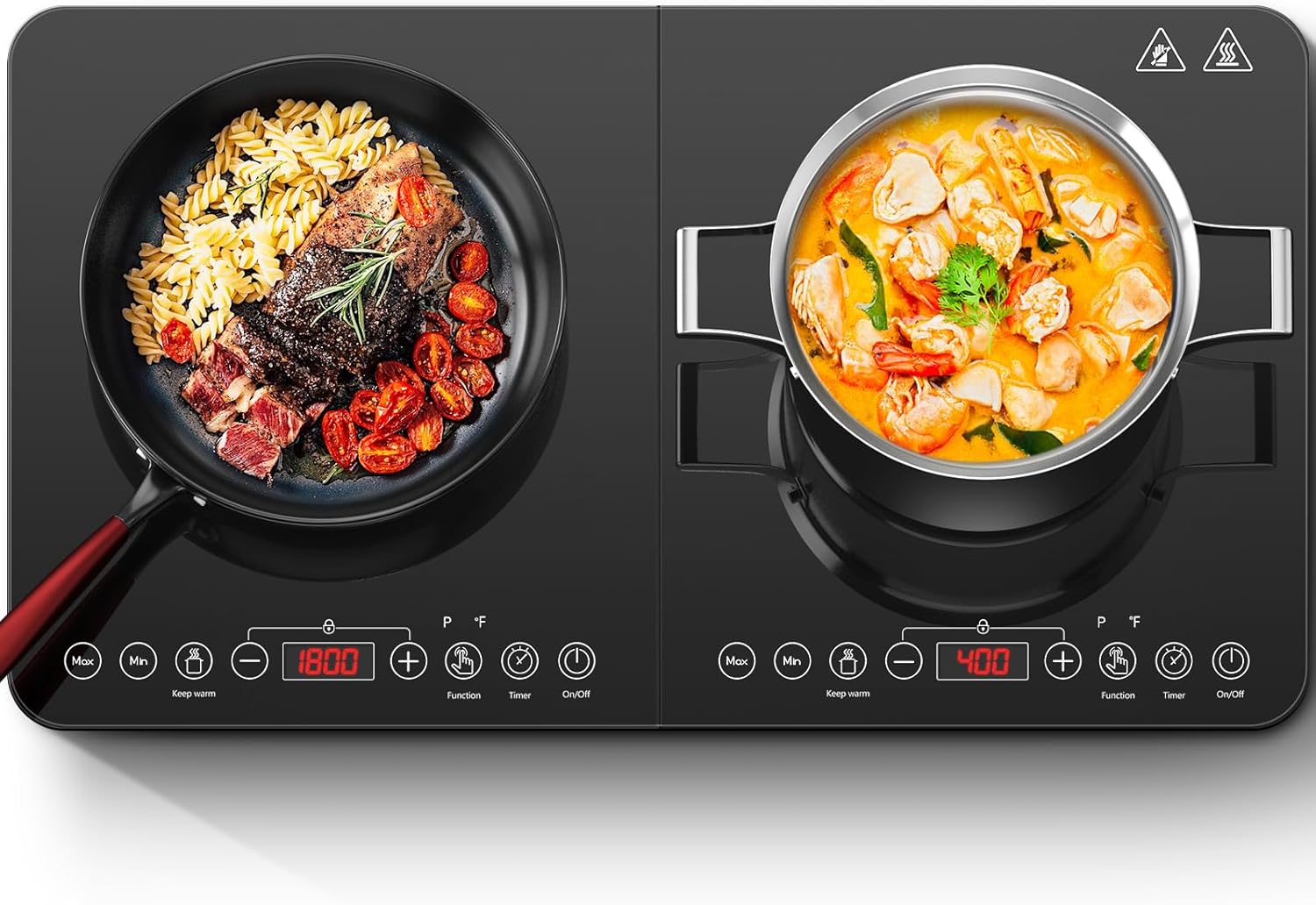 Aobosi Double Induction Hob,Induction Hobs with Black Glass Panel Body, Independent Control,Induction Cooker with 20 Temperature Setting&18 Power Levels[Upgrade],4-Hour Timer,2800W,Safety Lock