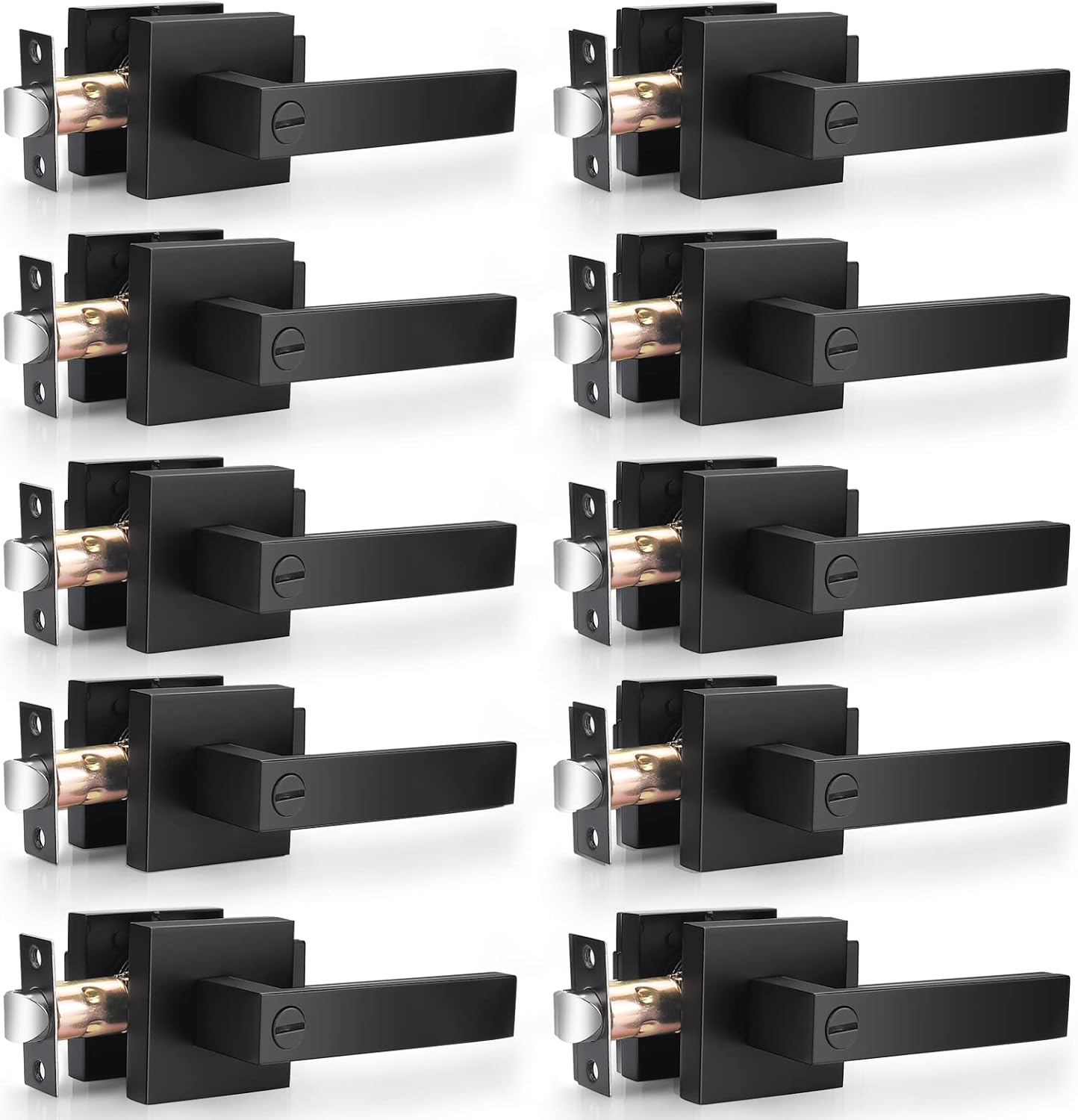 Probrico 10 Pack| Matte Black Door Handles Privacy Door Levers, Heavy Duty Bed and Bath Door Locks Interior Keyless Locksets, Reversible Flat Levers with Square Rosette
