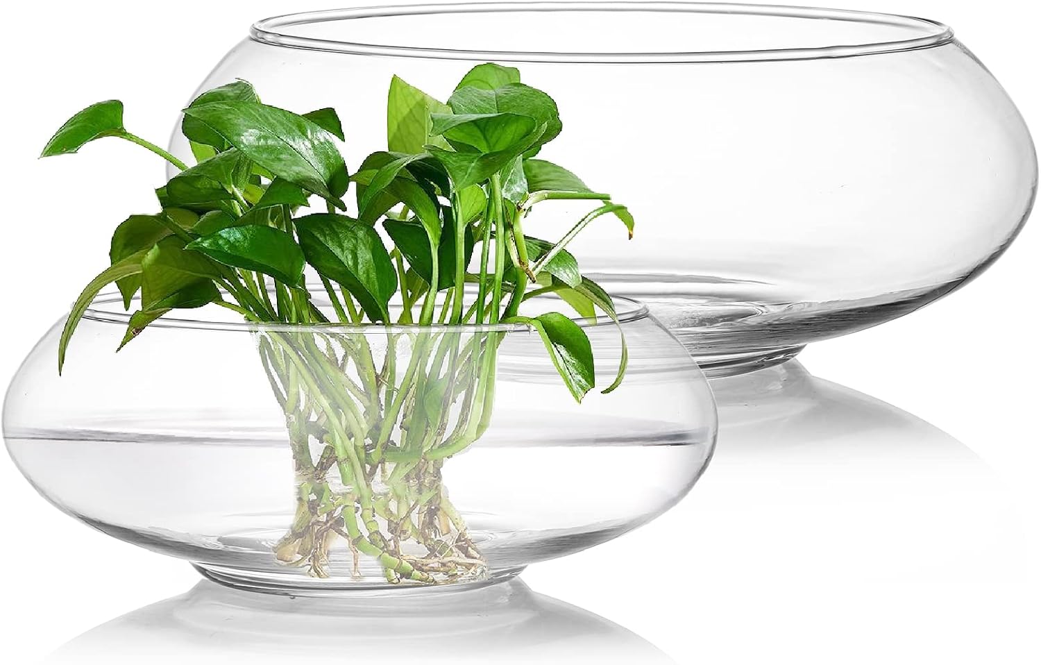 ZENFUN Set of 2 Glass Vase Bowl, 6"/15CM, 8"/20,5CM Wide Mouth Flower Vase Round Terrarium, Glass Hydroponic Planter Floral Container Clear Fish Bowl for Table Centerpiece, Home Decoration