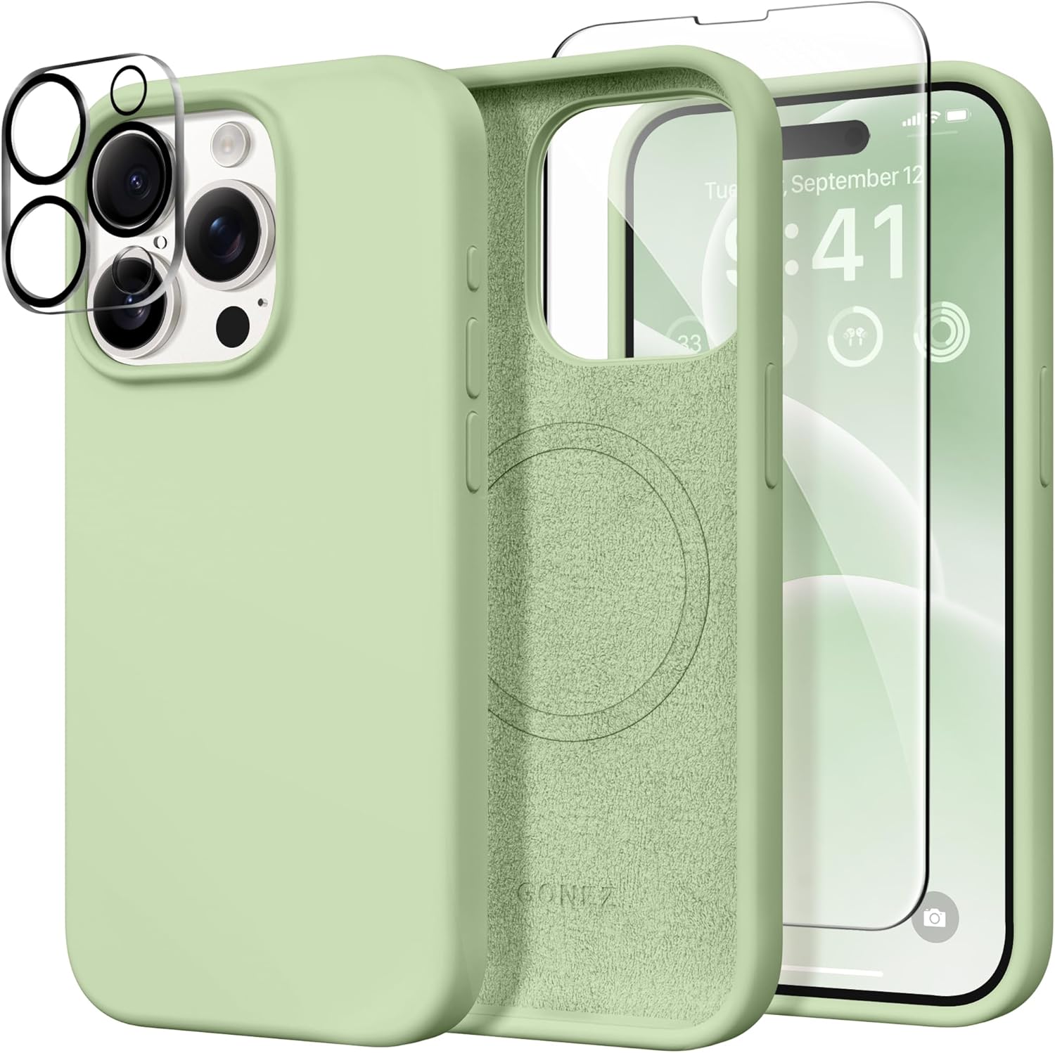 GONEZ Magnetic for iPhone 15 Pro Case, Compatible with MagSafe, [Screen Protector + Camera Lens Protector], Silicone Shockproof Anti-Scratch Protective Phone Case 6.1 inch, Green