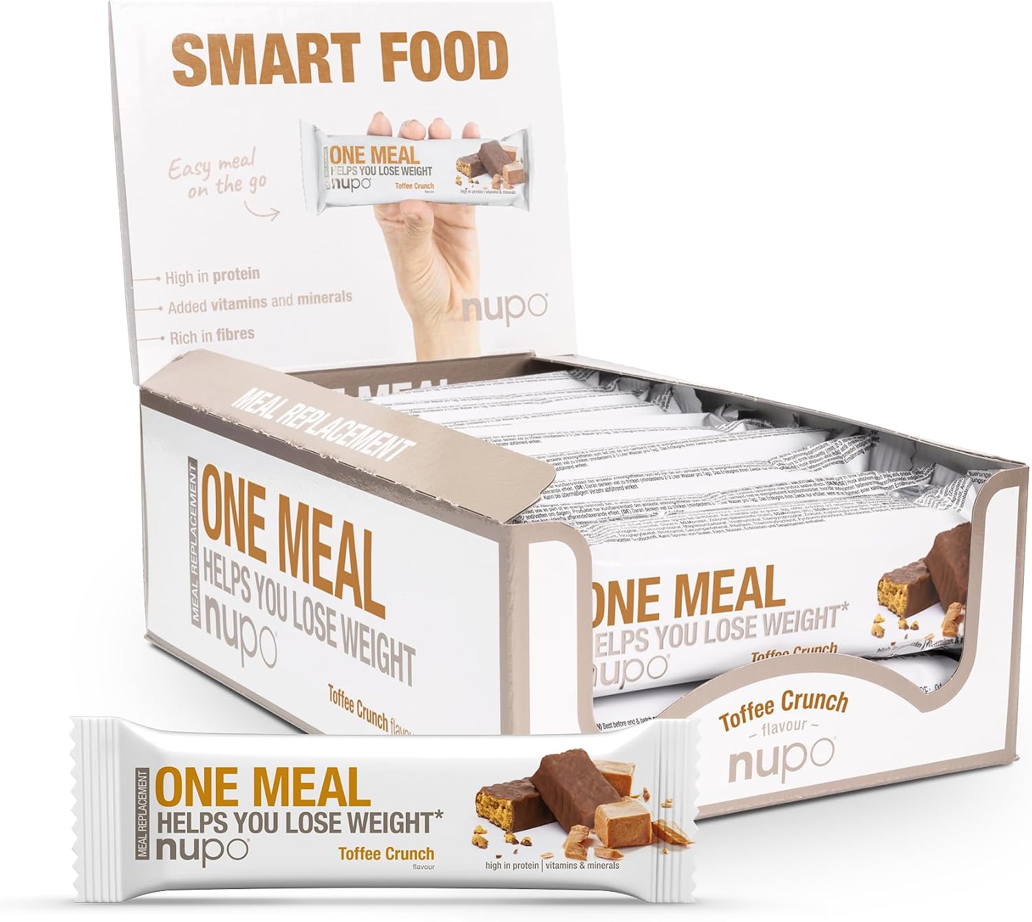 NUPO One Meal Bar – Toffee Crunch I Tasty meal replacement bars for a balanced diet plan I Helps you lose weight I High in protein I 24 vitamins and minerals I 15 x 60g