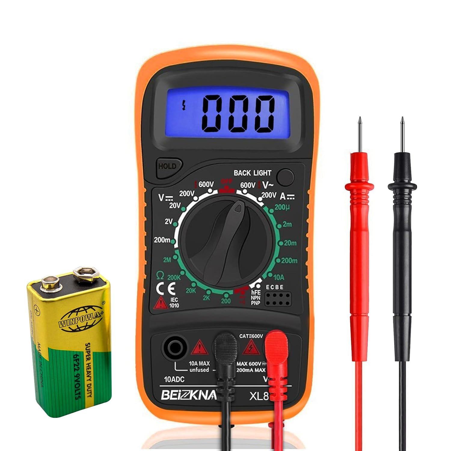 Beizkna Digital Multimeter Voltmeter Battery Voltage Multi Tester AC DC Volt OHM Amp Current Meter Continuity Circuit Resistance Diode Ammeter Electrical Tester with Test Leads Backlight LCD Display