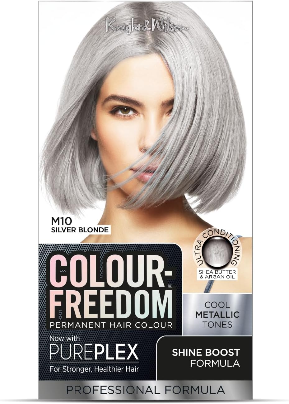 Colour Freedom Metallic Silver Blonde Permanent Hair Dye with PurePlex. Ultra Glossy Conditioning Hair Colour. 100% grey coverage. By Knight & Wilson.