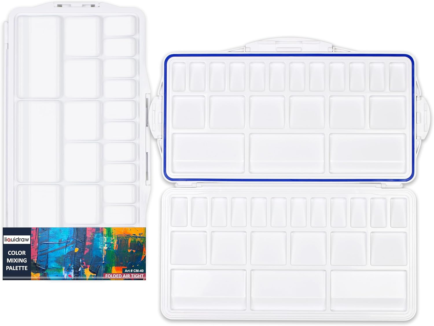Liquidraw Plastic Paint Palette - 42 Well | Air Tight Seal | Large Folding Mixing & Painting Palette | Suitable for Acrylic, Oil, Watercolour & Gouache | For Professional Artists, Students & Kids