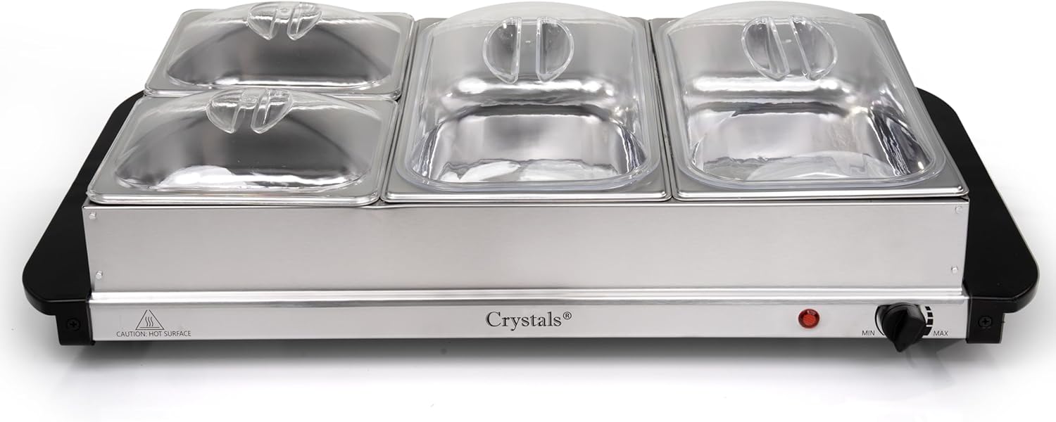Crystals 4 Section Electric Food Warmer Buffet Server – Compact Buffet Warmer with 4 Trays – Electric Food Warmer Buffet Server for Home, Parties & Special Events(2x2.5L + 2x1.2L Buffet Server)