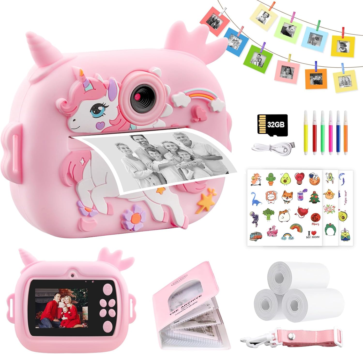 wokdsbl Kids Camera Instant Print- 2.4inch Dual Camera for Girls Boys-1080P Kids Digital camera Toys with 32G Card,Print Photo Paper,3inch Card Booklet and Color Cardboard for 3-12 Years Boys Girls